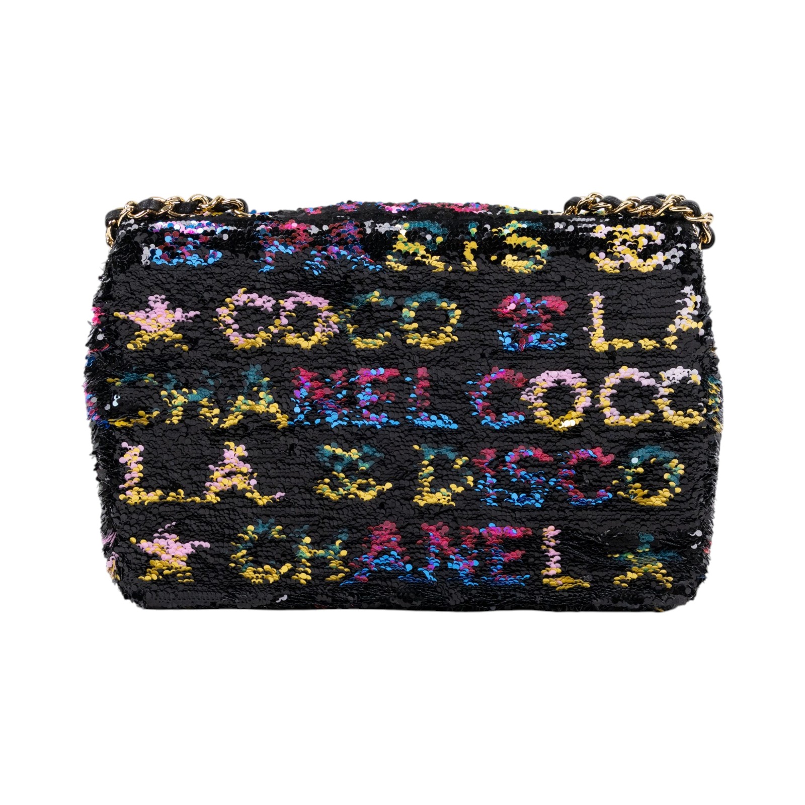 香奈兒 CHANEL CF 迷你 口蓋包  晶片款 黑彩亮片COCO20 防塵袋