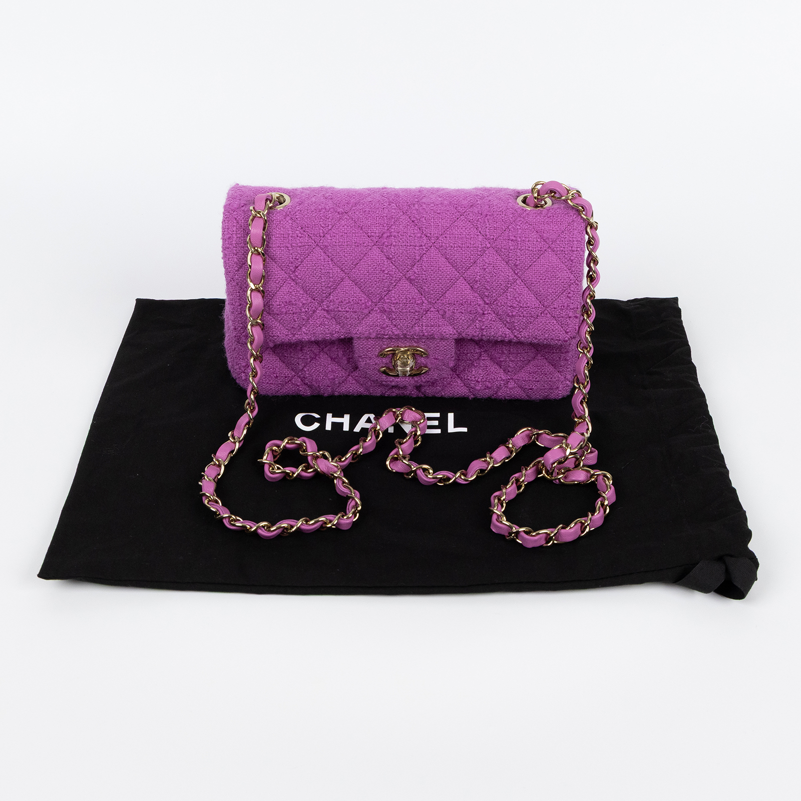 香奈兒 CHANEL CF 迷你 口蓋包 A69900_tweed 晶片款 紫毛呢COCO20 防塵袋