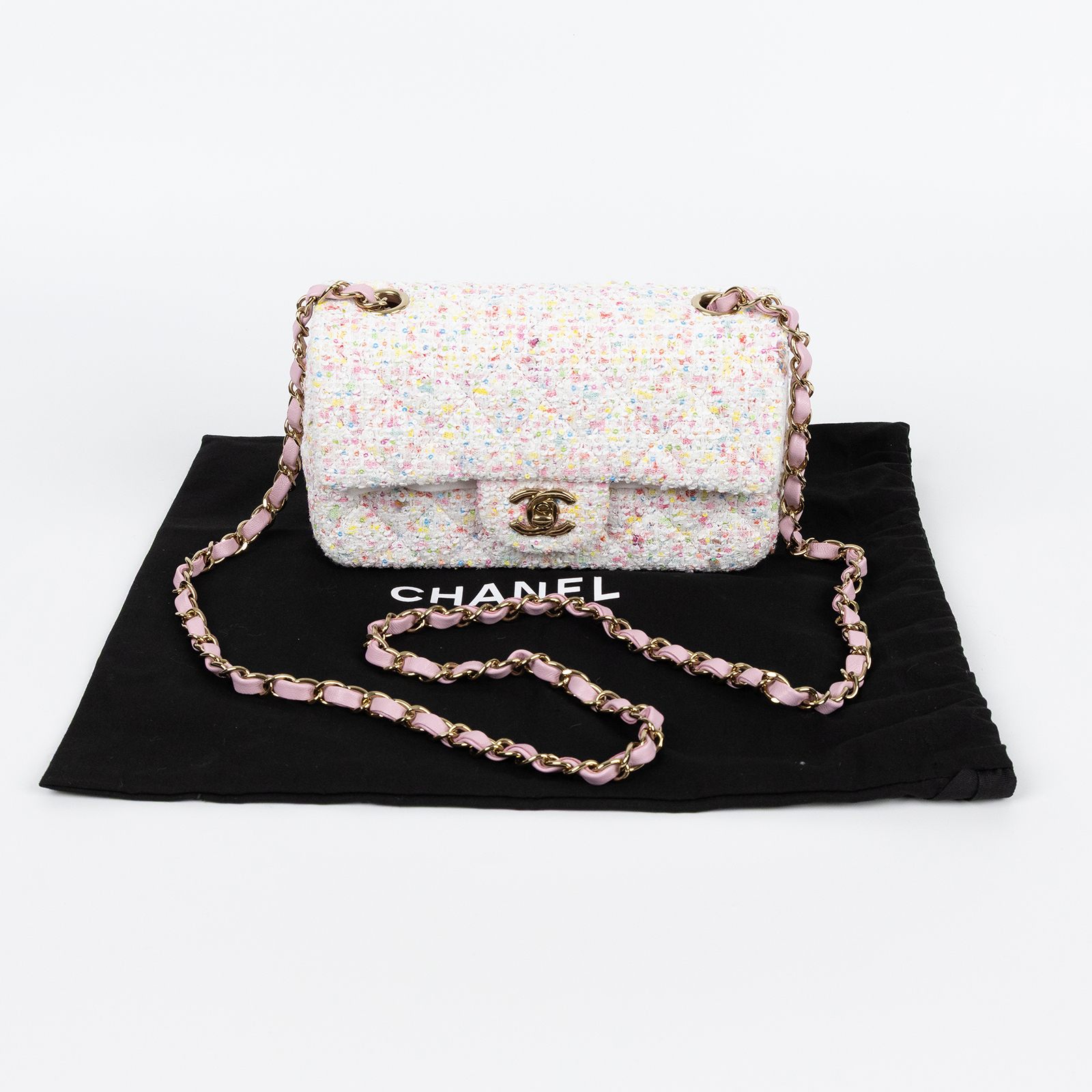 香奈兒 CHANEL CF 迷你 口蓋包 A69900_tweed 晶片款 白彩毛呢COCO20 防塵袋