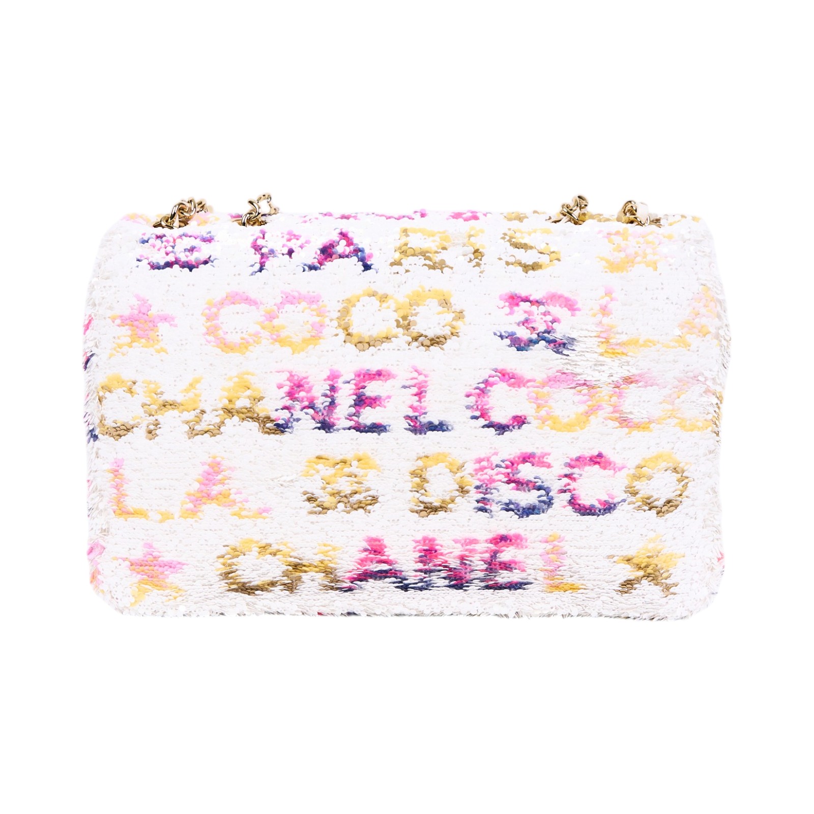香奈兒 CHANEL CF 迷你 口蓋包  晶片款 白彩亮片COCO20 防塵袋