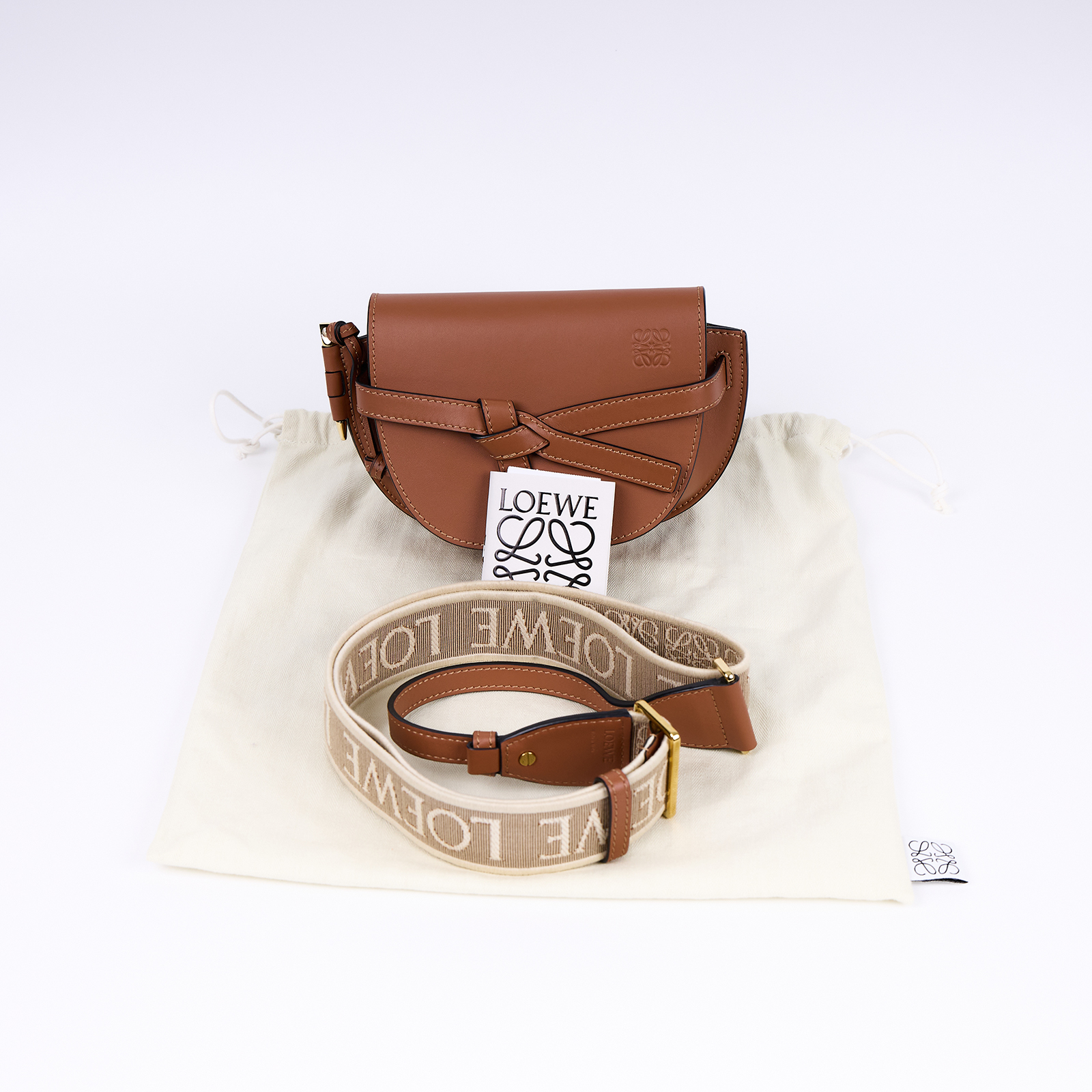 羅意威 LOEWE Mini Gate Dual bag 迷你 小牛皮 肩背包 帆布背帶 A650N46X13 焦糖MINI GATE 帆布背帶款 防塵袋/背帶