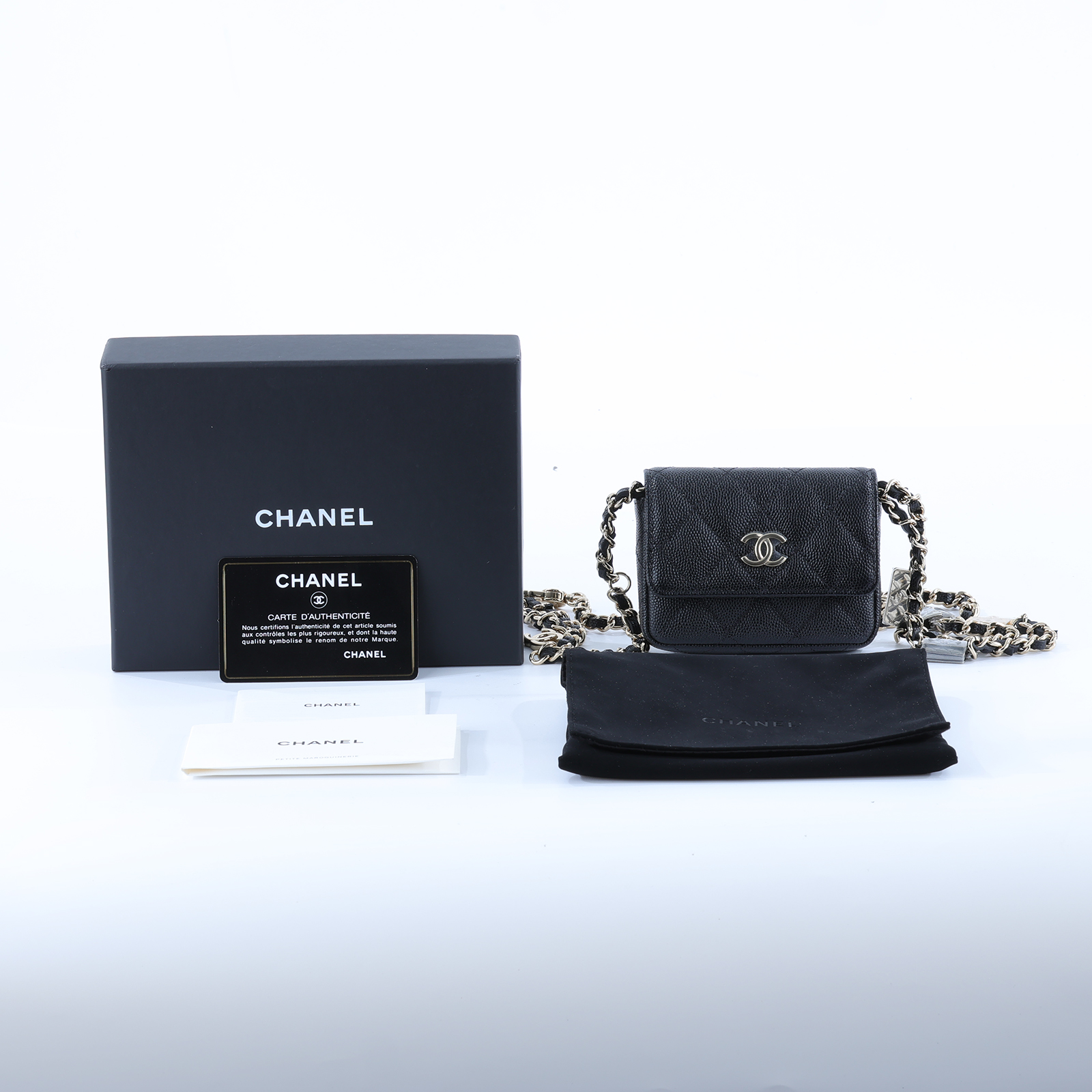 香奈兒 CHANEL WOC 迷你 口蓋包 肩背包 腰包 卡片包 AP2401 31開黑銀荔枝迷你翻蓋鍊包 原廠盒子/防塵袋/保證卡