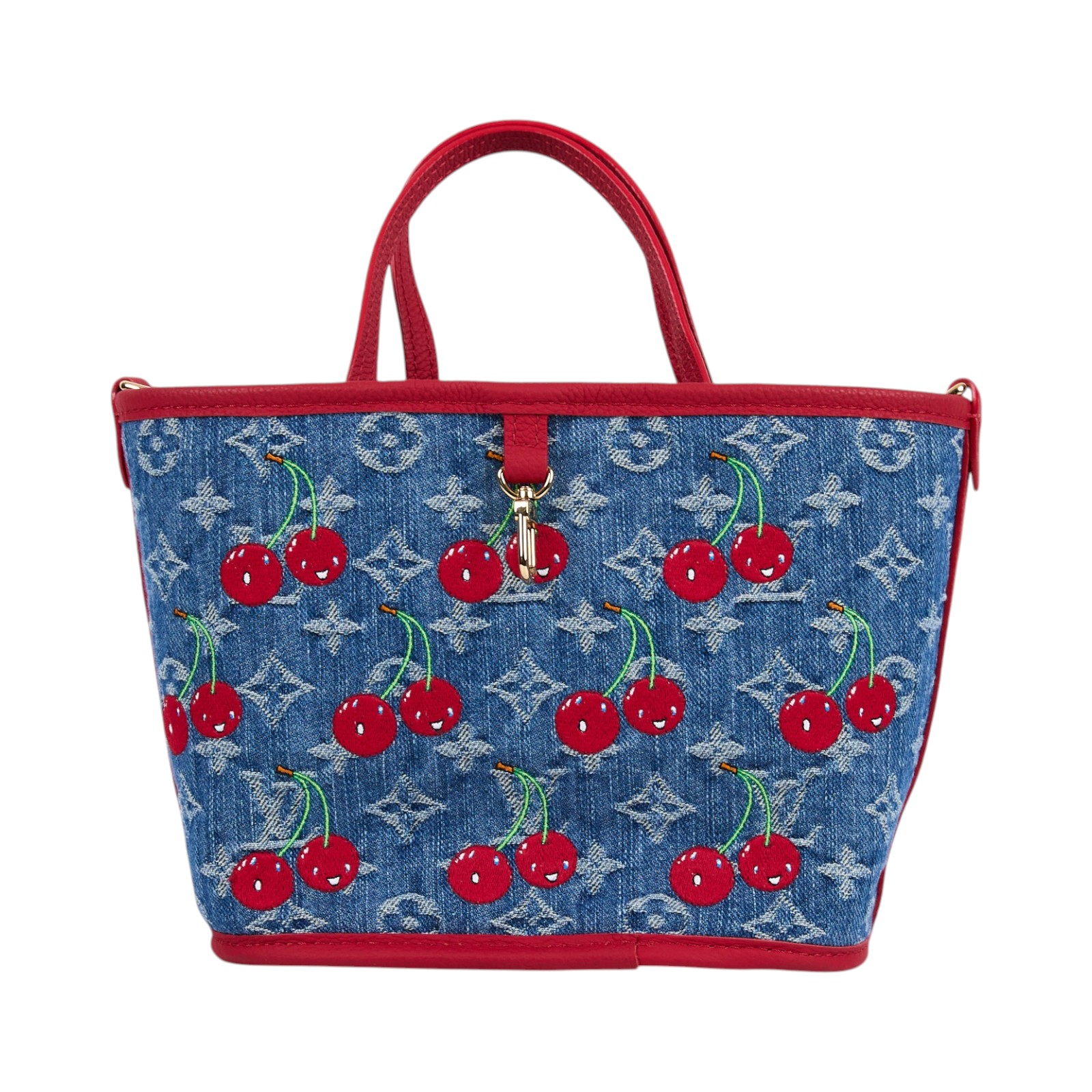 路易威登 LOUIS VUITTON TM 村上隆 Neverfull Inside Out BB 櫻桃 手提包 肩背包 斜背包 M14997 晶片款  防塵袋/背帶/內袋