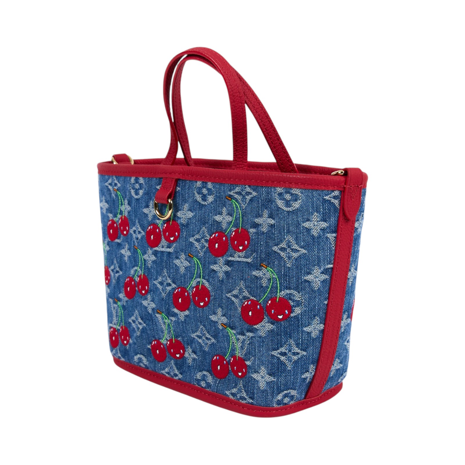 路易威登 LOUIS VUITTON TM 村上隆 Neverfull Inside Out BB 櫻桃 手提包 肩背包 斜背包 M14997 晶片款  防塵袋/背帶/內袋