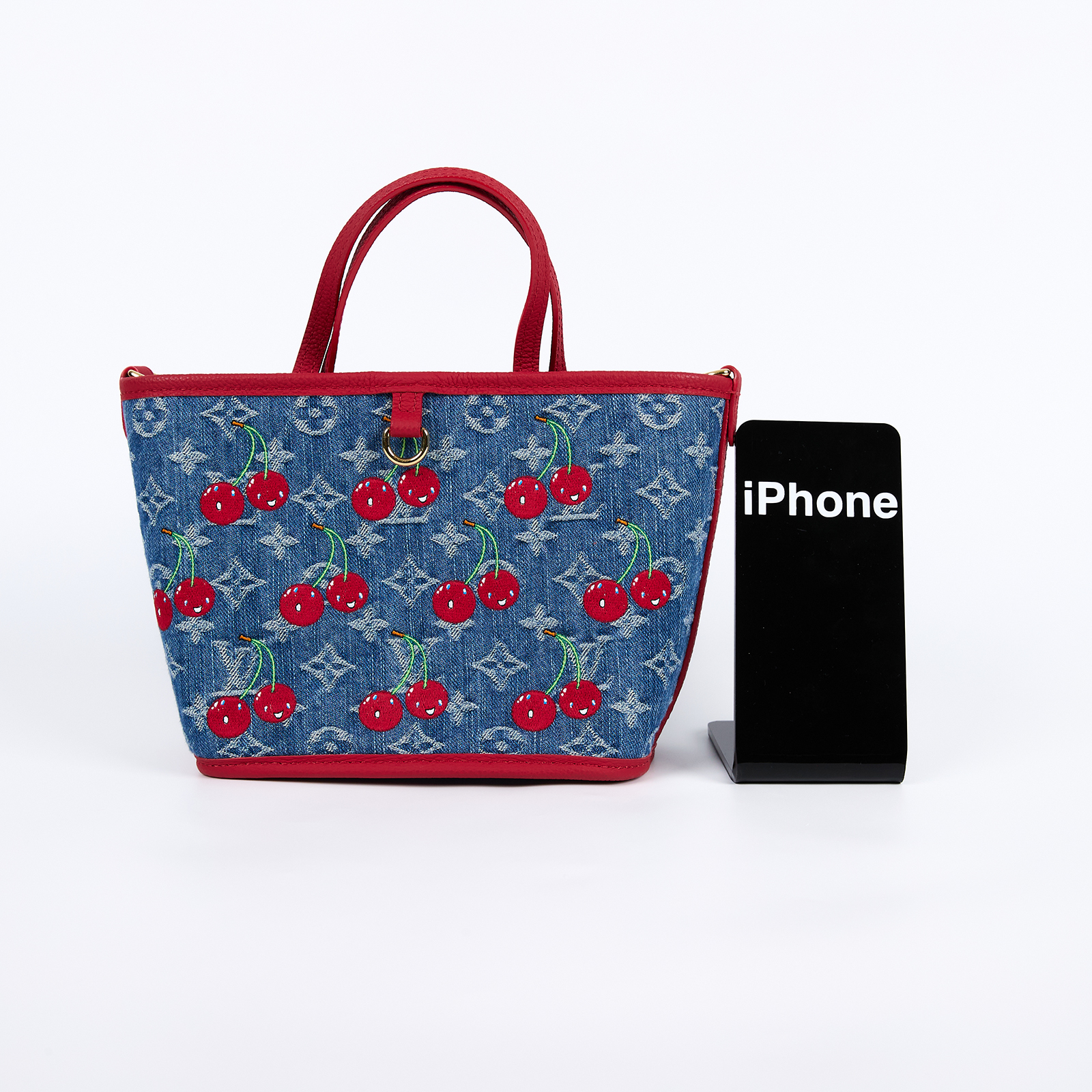 路易威登 LOUIS VUITTON TM 村上隆 Neverfull Inside Out BB 櫻桃 手提包 肩背包 斜背包 M14997 晶片款  防塵袋/背帶/內袋