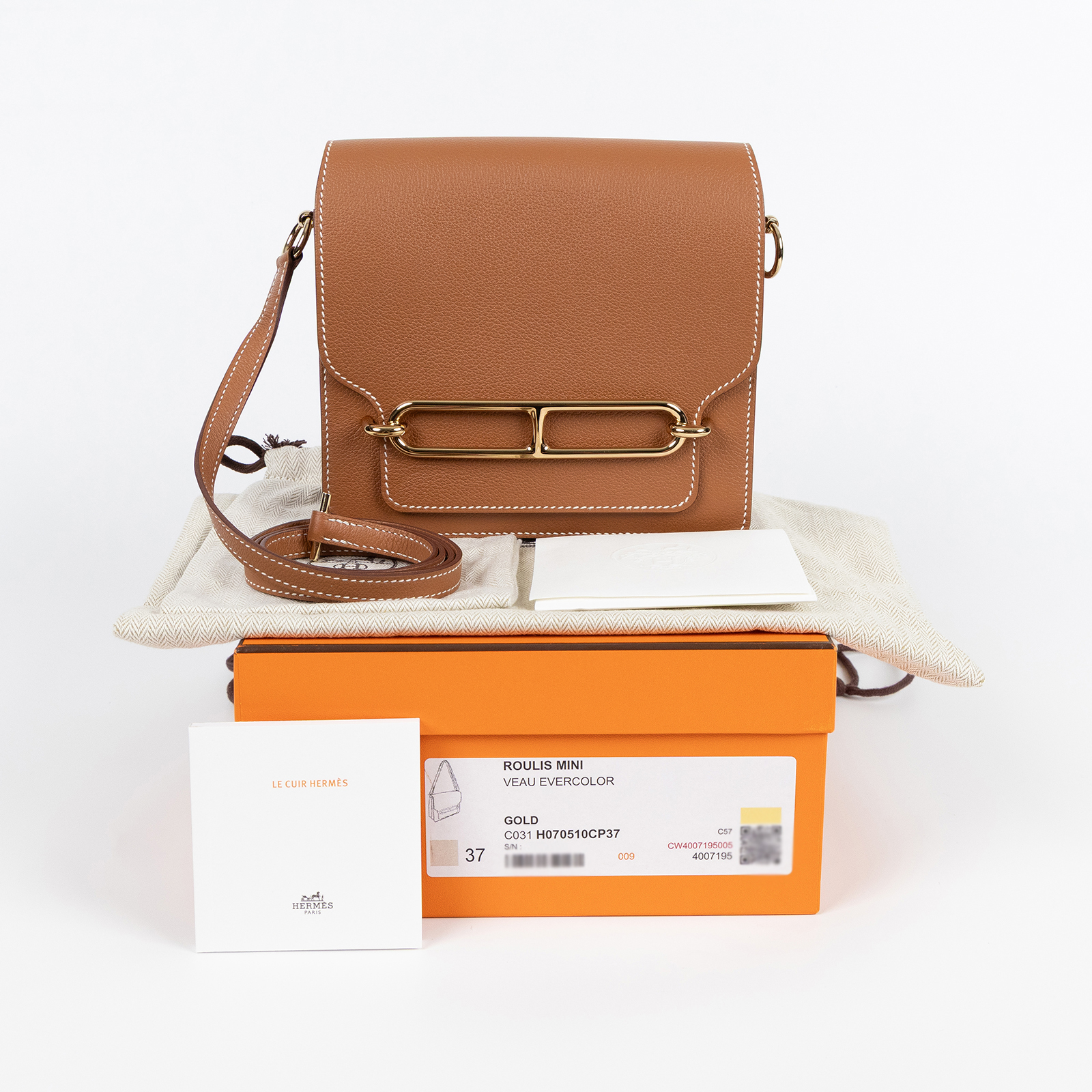 愛馬仕 Hermes Roulis 豬鼻子 斜背包 18 Mini 金色五金 金棕色 H070510CP37 /WHA256CI  背帶/原廠盒子/防塵袋2