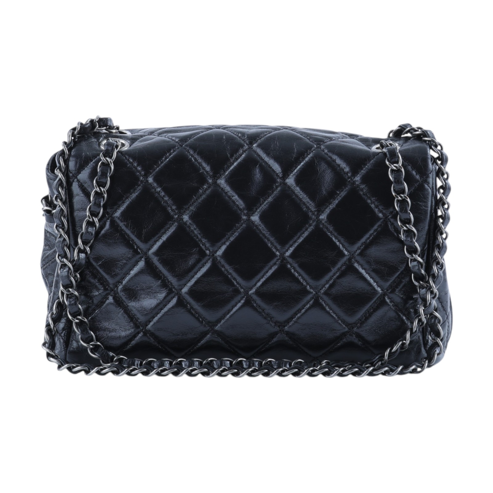 香奈兒 CHANEL Coco Soft 翻蓋包  20開黑油蠟皮雙層肩背包 防塵袋