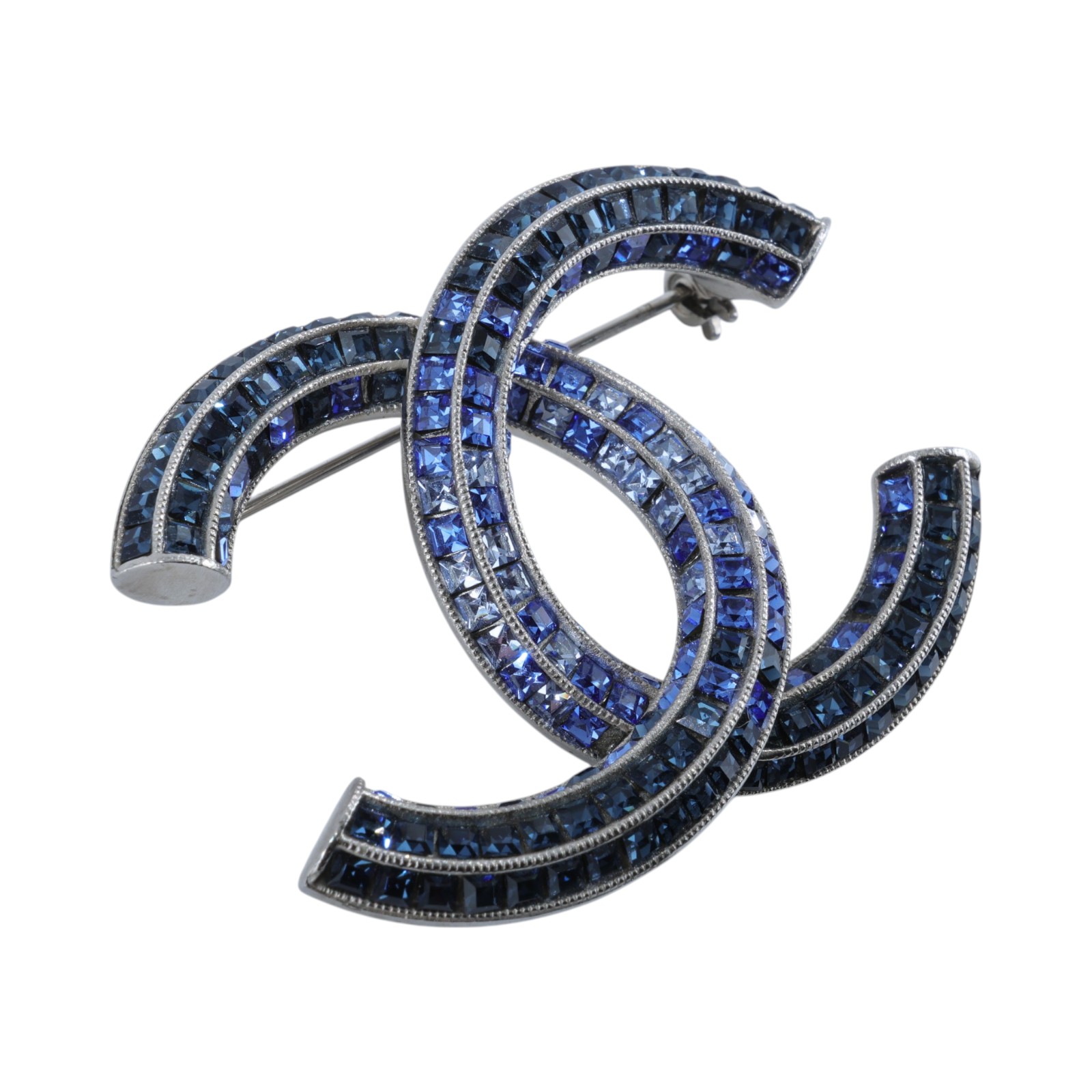 香奈兒 CHANEL CC LOGO 水鑽 胸針 A15 P 藍水鑽雙C胸針 原廠盒子/內襯