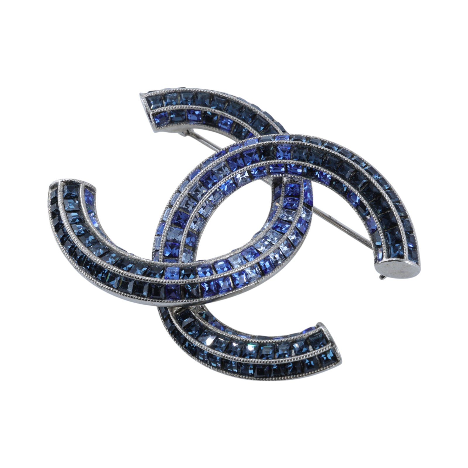 香奈兒 CHANEL CC LOGO 水鑽 胸針 A15 P 藍水鑽雙C胸針 原廠盒子/內襯