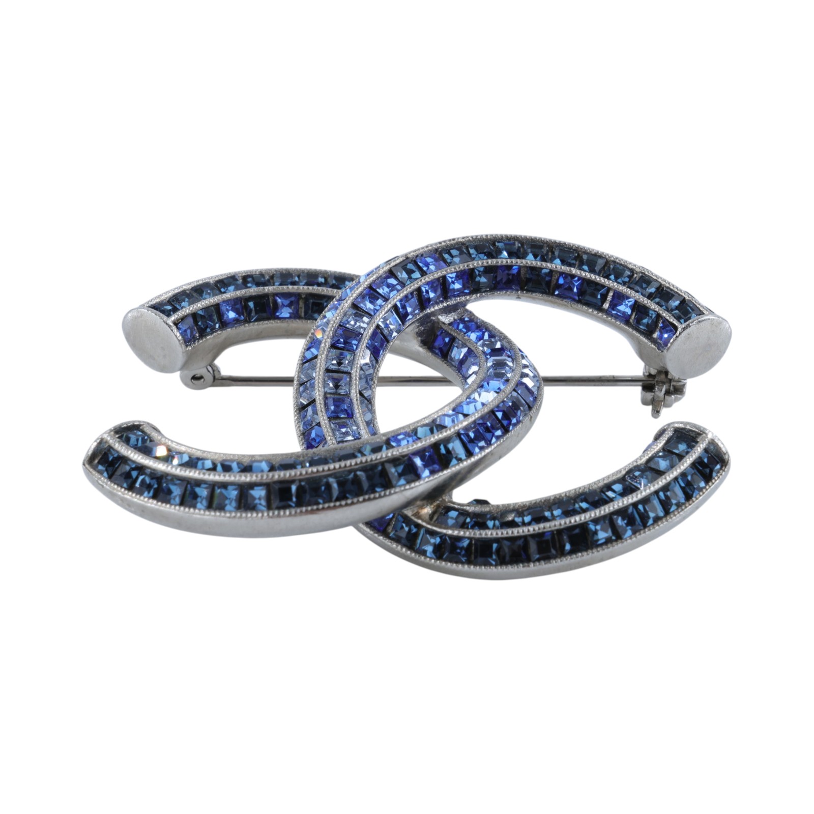香奈兒 CHANEL CC LOGO 水鑽 胸針 A15 P 藍水鑽雙C胸針 原廠盒子/內襯