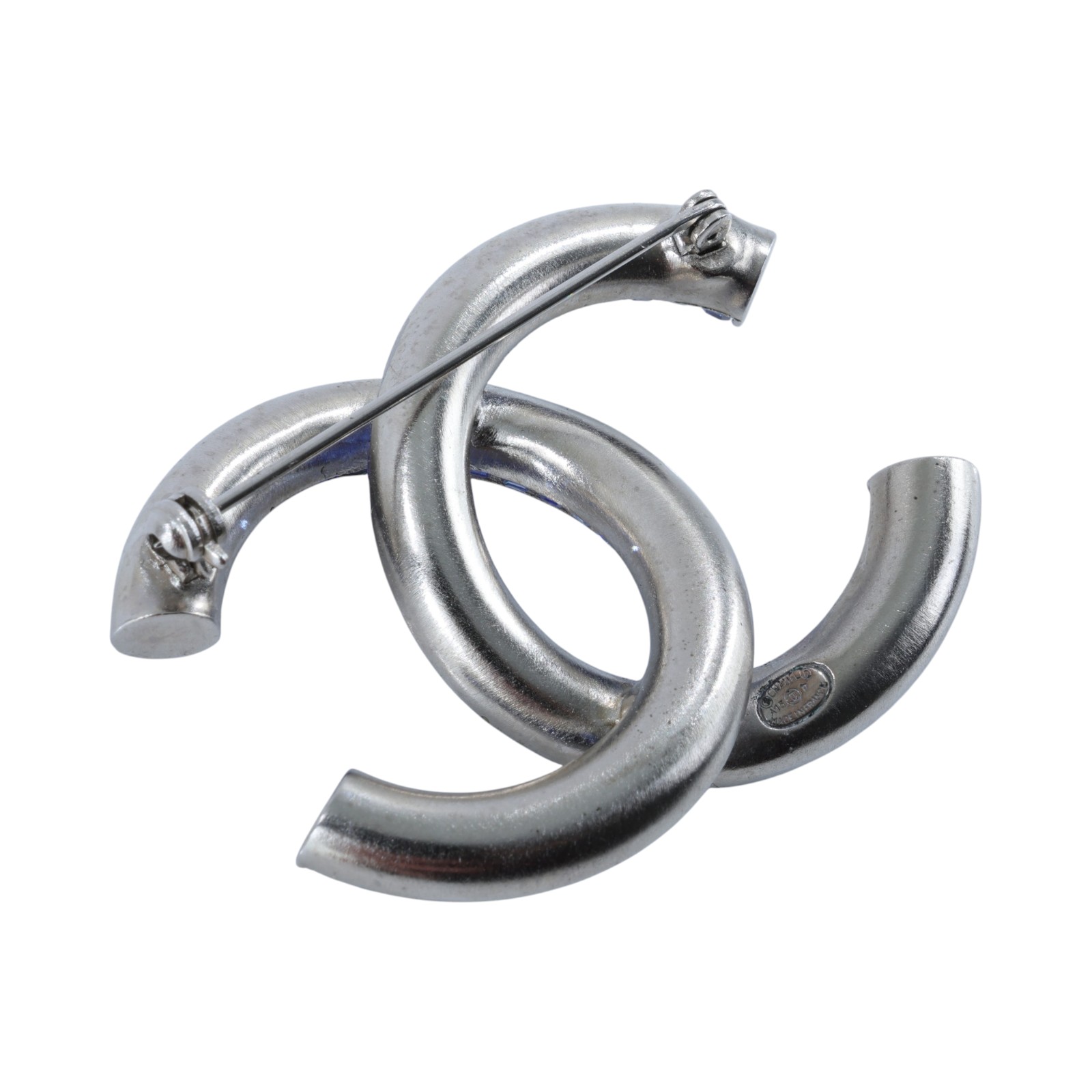 香奈兒 CHANEL CC LOGO 水鑽 胸針 A15 P 藍水鑽雙C胸針 原廠盒子/內襯