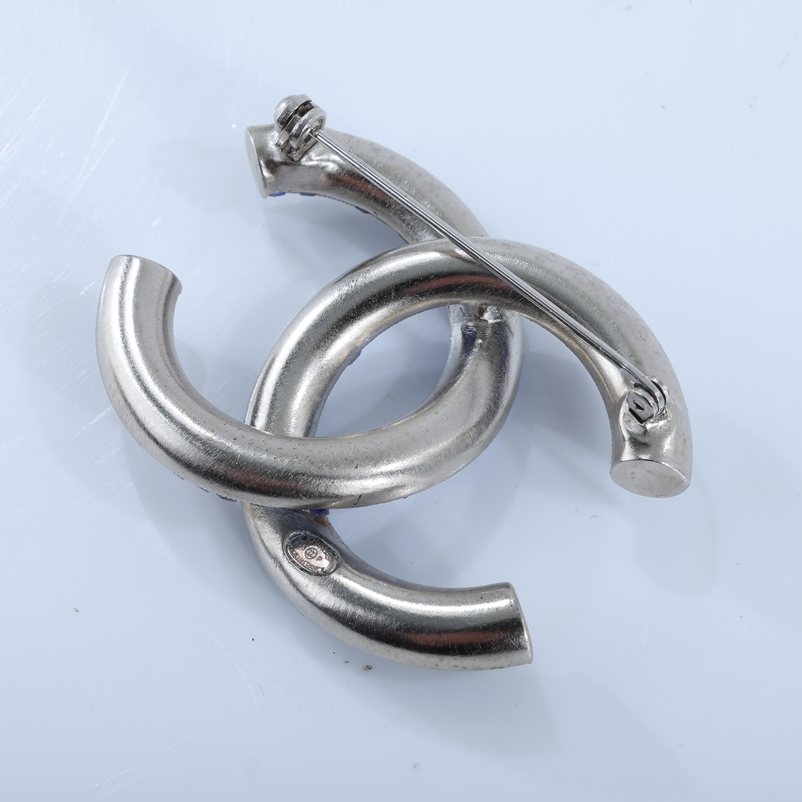 香奈兒 CHANEL CC LOGO 水鑽 胸針 A15 P 藍水鑽雙C胸針 原廠盒子/內襯