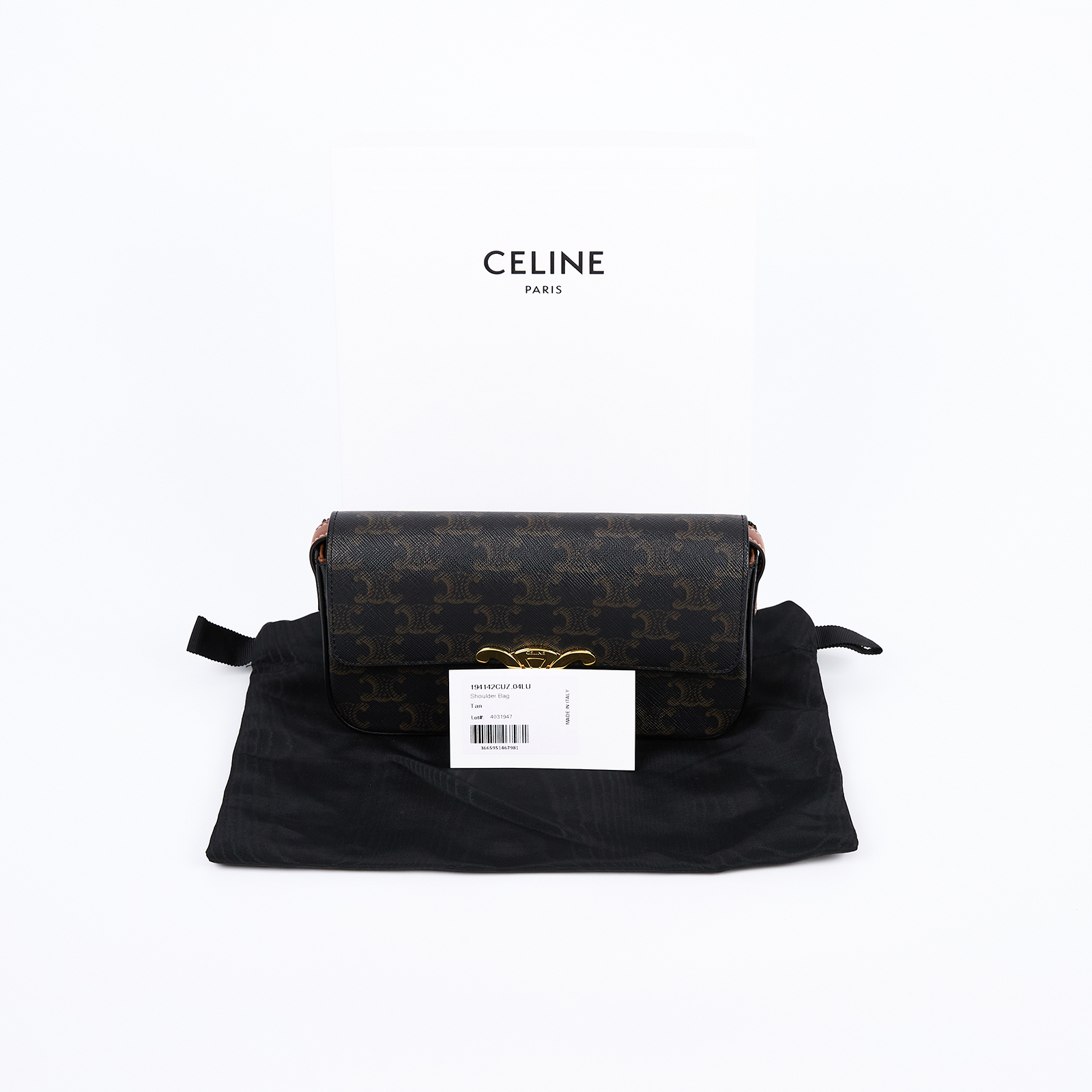 思琳 CELINE Claude 標誌印花 牛皮革 肩揹袋 194142CUZ 凱旋TRIOMPHE肩背包 原廠盒子/防塵袋