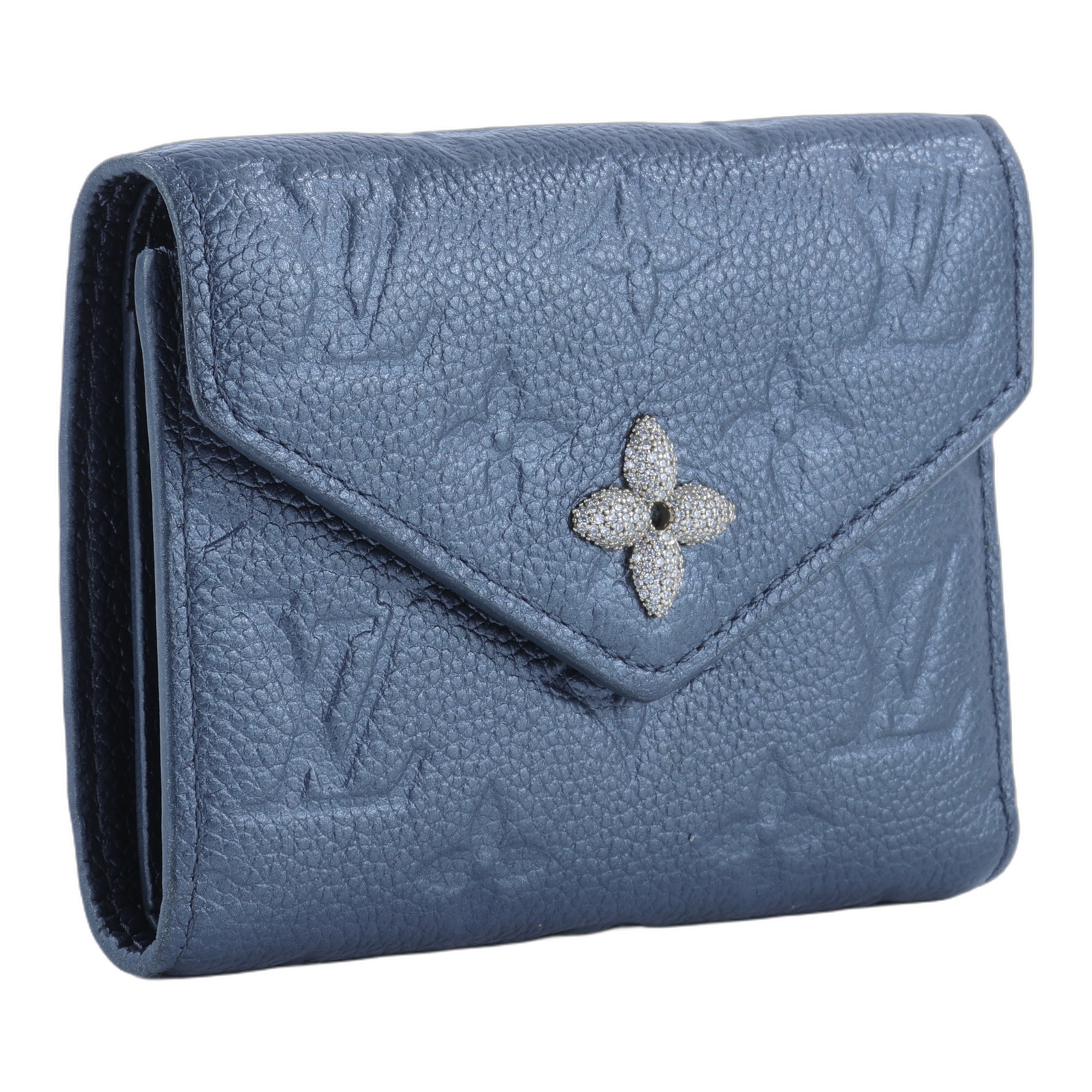 路易威登 LOUIS VUITTON Victorine 錢包 壓花牛皮 M82667 晶片款 藍VICTORINE水鑽扣短夾 原廠盒子/防塵袋
