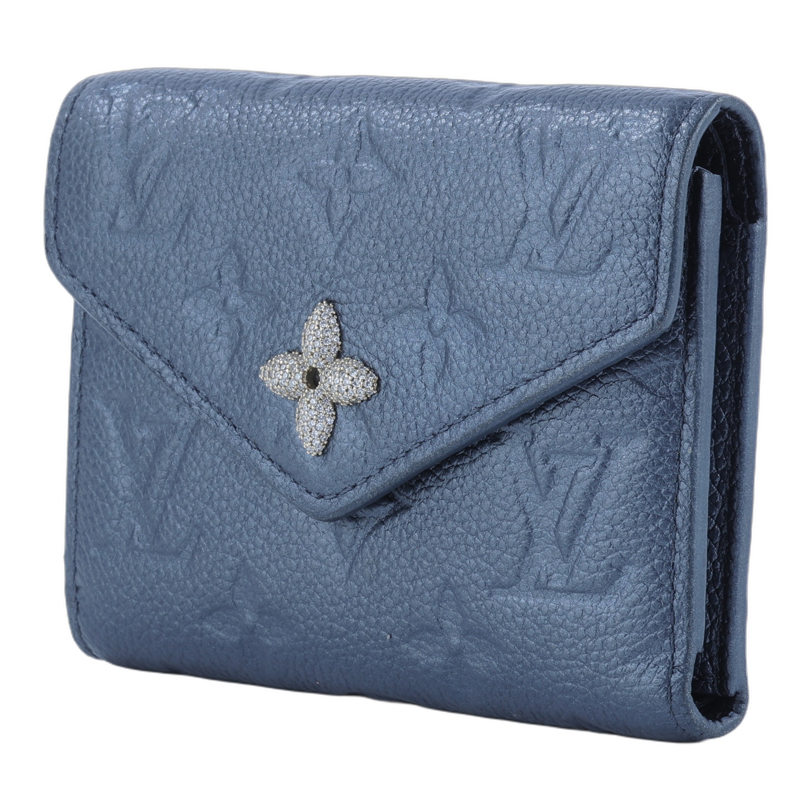 路易威登 LOUIS VUITTON Victorine 錢包 壓花牛皮 M82667 晶片款 藍VICTORINE水鑽扣短夾 原廠盒子/防塵袋