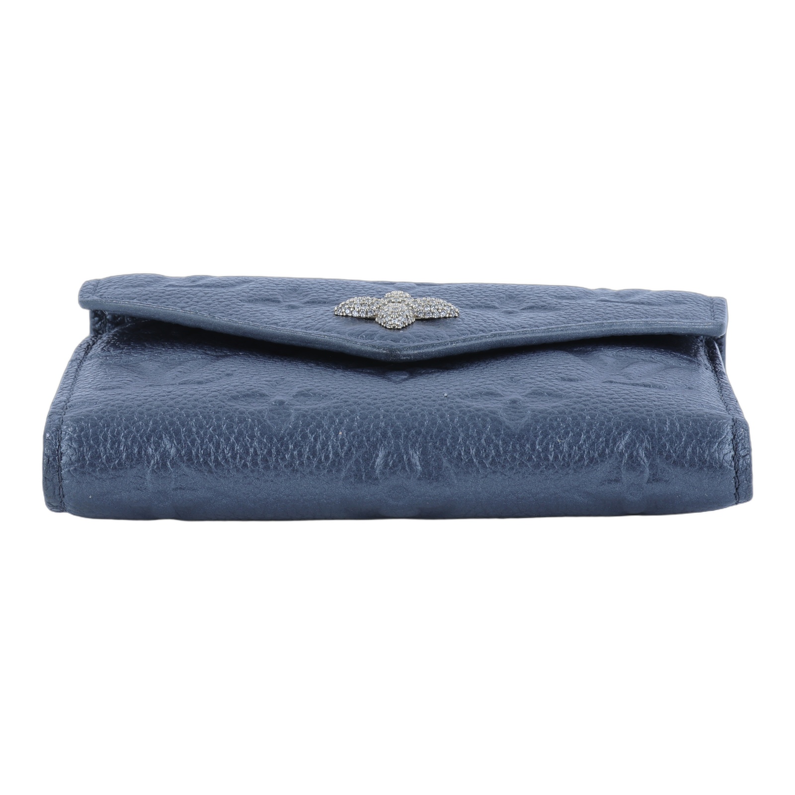 路易威登 LOUIS VUITTON Victorine 錢包 壓花牛皮 M82667 晶片款 藍VICTORINE水鑽扣短夾 原廠盒子/防塵袋