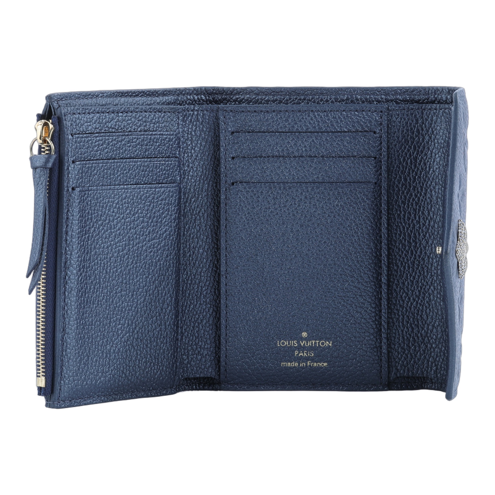 路易威登 LOUIS VUITTON Victorine 錢包 壓花牛皮 M82667 晶片款 藍VICTORINE水鑽扣短夾 原廠盒子/防塵袋