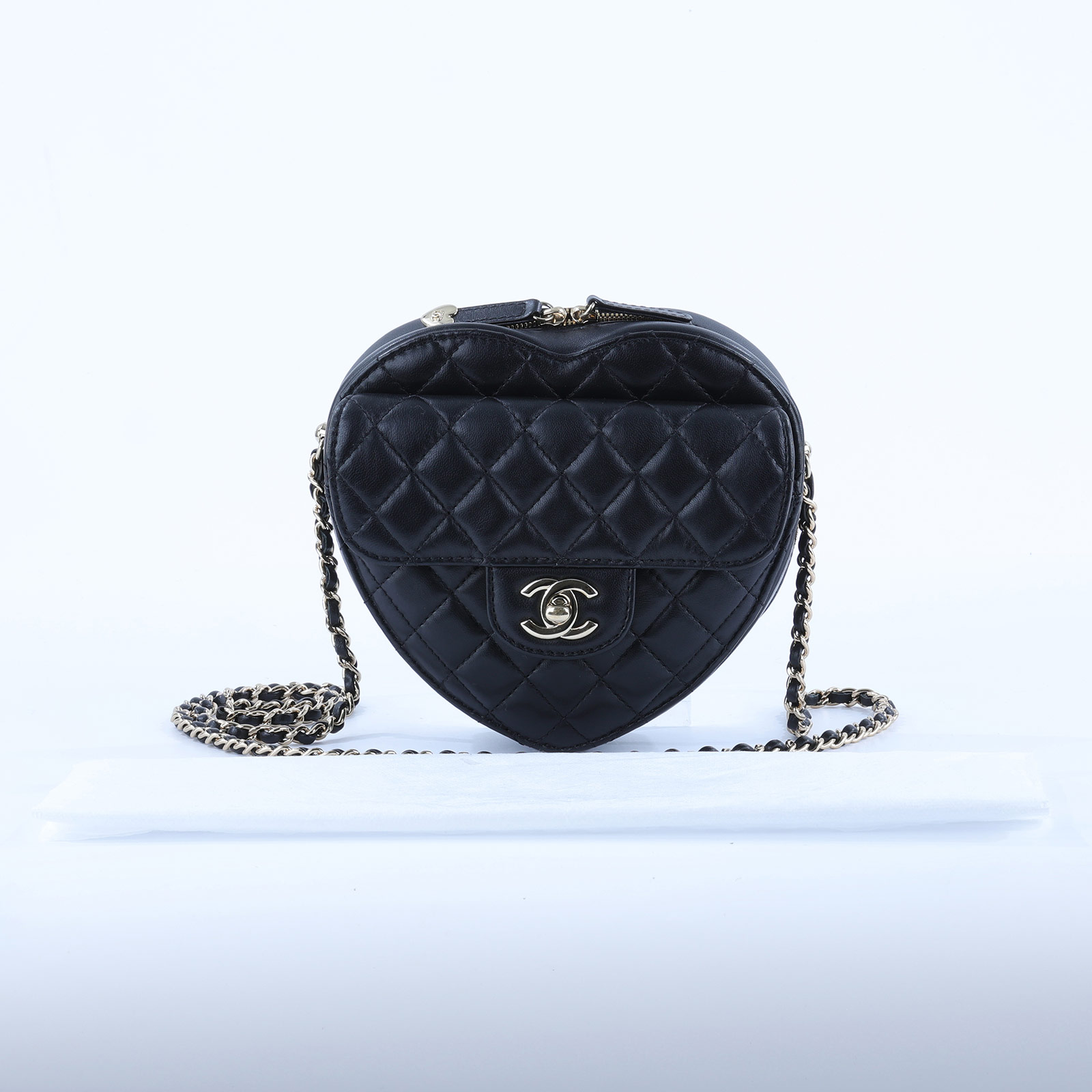 香奈兒 CHANEL CC In Love 斜背 愛心包 AS3191 晶片款 黑淡金羊愛心包 無附屬品