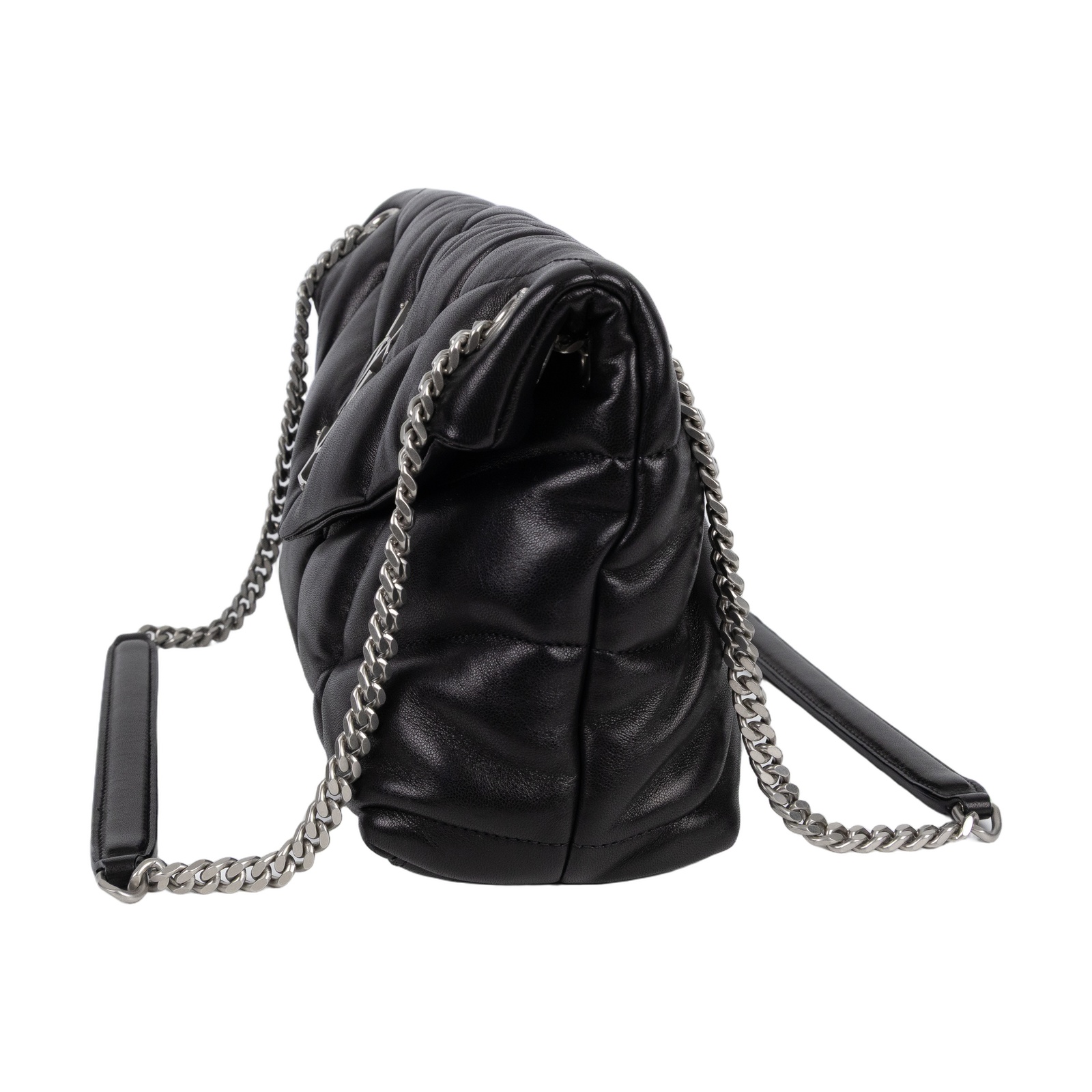 聖羅蘭 YSL SAINT LAURENT Puffer 絎縫納帕皮包 小型 銀色五金 5774761EL00 黑銀PUFFER 小號 防塵袋