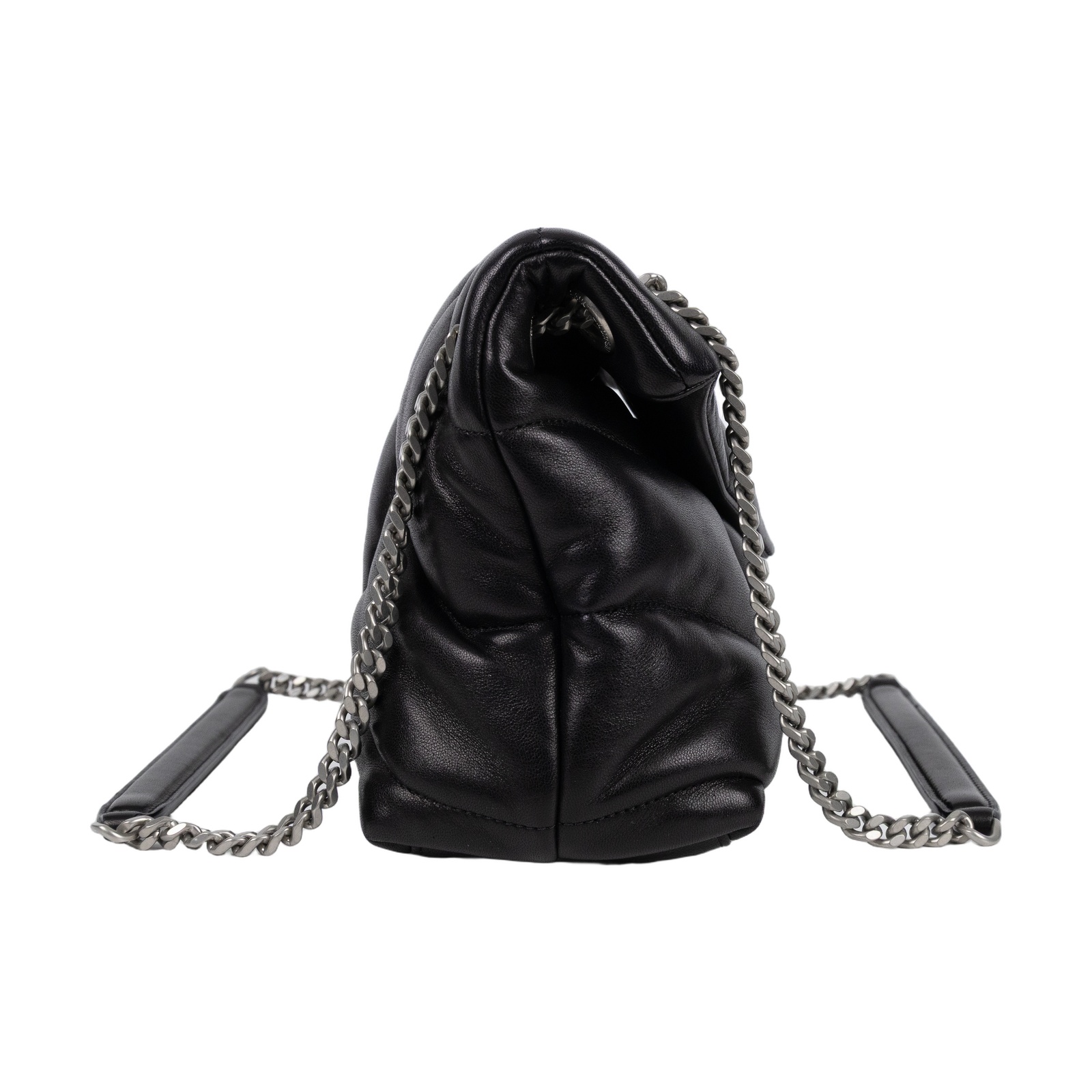 聖羅蘭 YSL SAINT LAURENT Puffer 絎縫納帕皮包 小型 銀色五金 5774761EL00 黑銀PUFFER 小號 防塵袋
