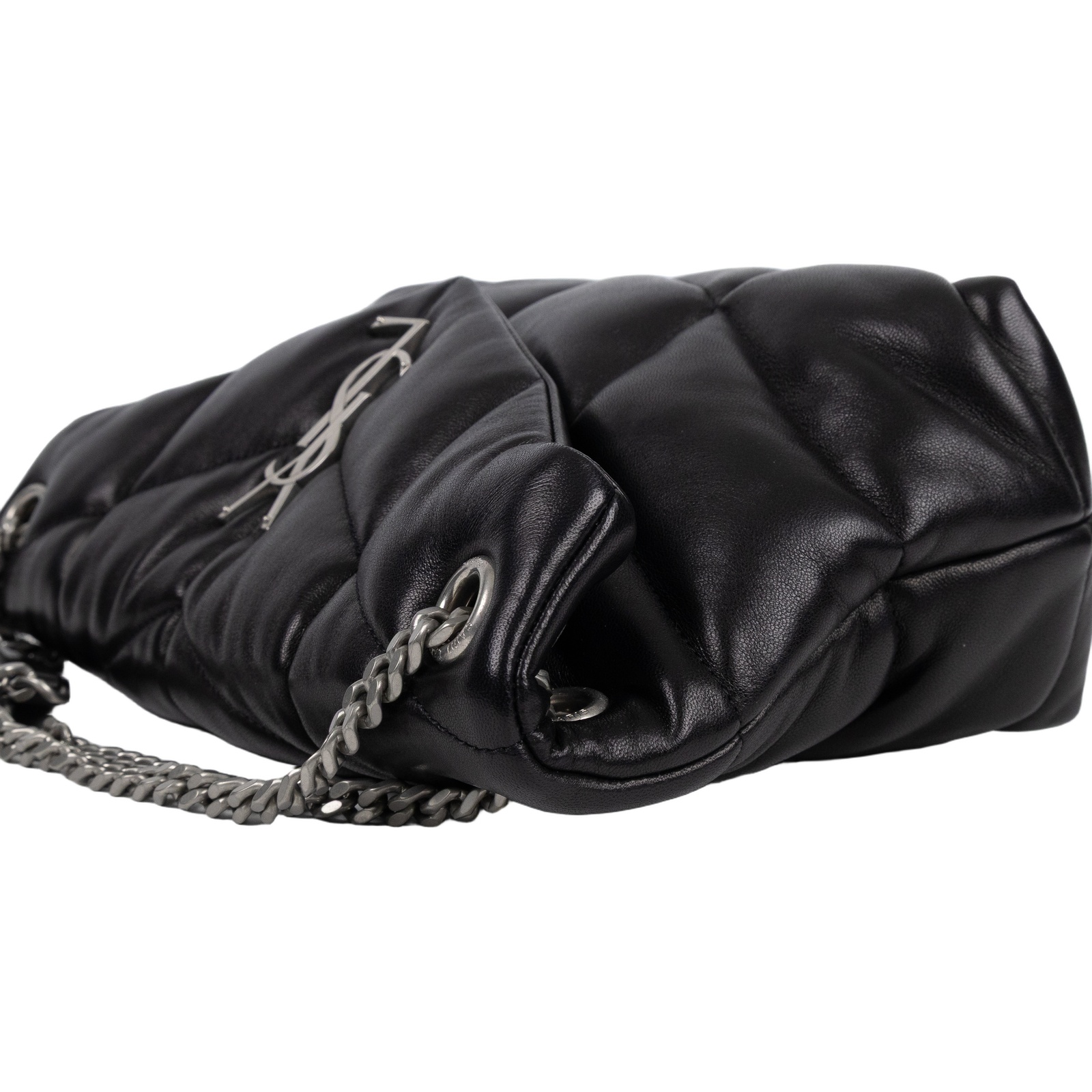 聖羅蘭 YSL SAINT LAURENT Puffer 絎縫納帕皮包 小型 銀色五金 5774761EL00 黑銀PUFFER 小號 防塵袋