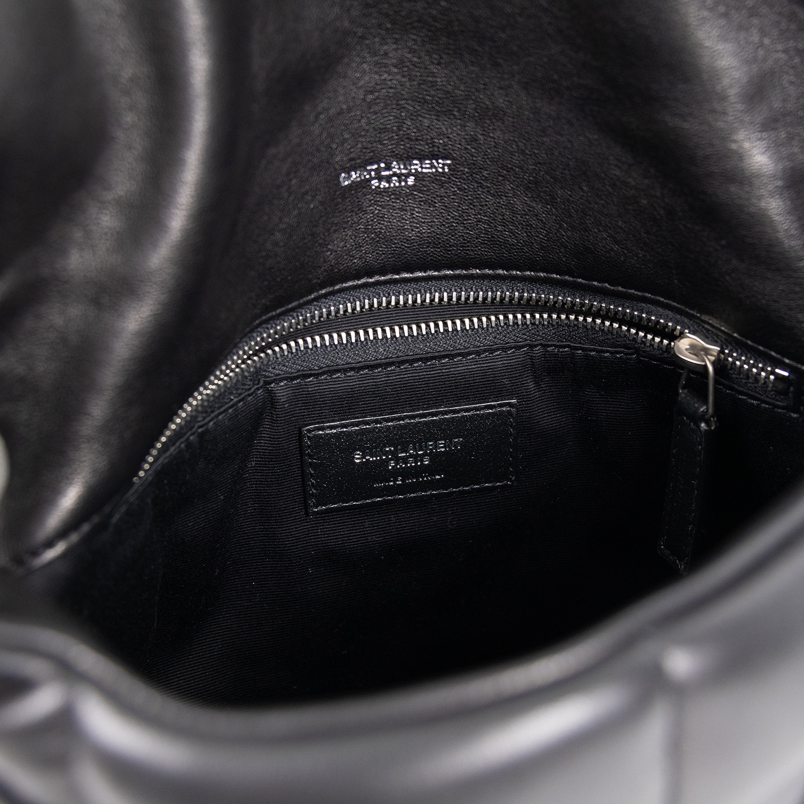聖羅蘭 YSL SAINT LAURENT Puffer 絎縫納帕皮包 小型 銀色五金 5774761EL00 黑銀PUFFER 小號 防塵袋