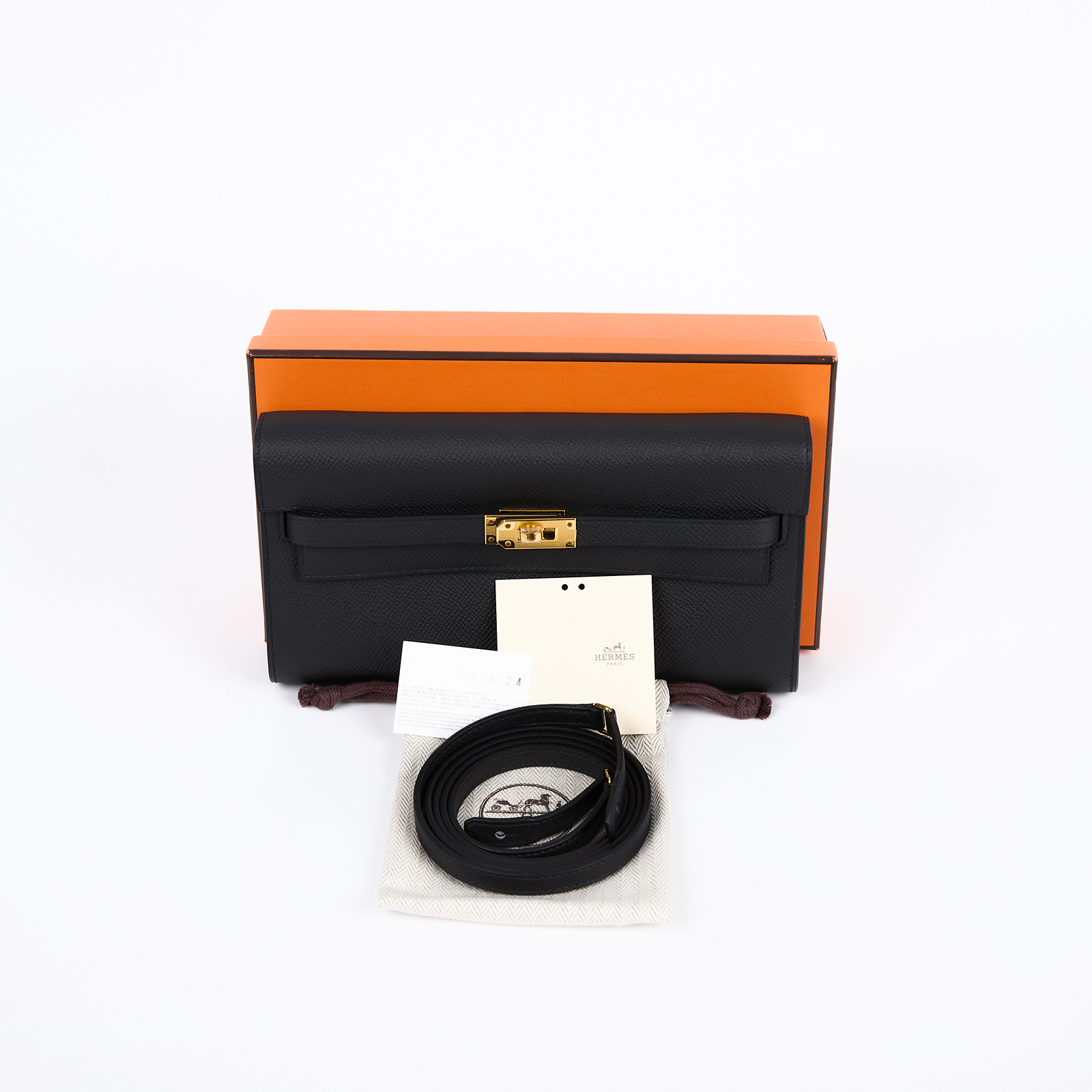愛馬仕 Hermes Kelly to go 長夾肩背包 KLG U SN 003 ZY U刻 黑金KELLY TO GO 原廠盒子