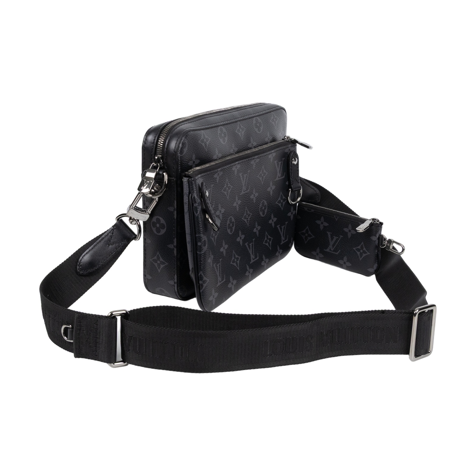 路易威登 LOUIS VUITTON Trio 郵差包 Eclipse帆布 黑色 灰色 M69443 晶片款  防塵袋/國外購買證明/pouch/背帶