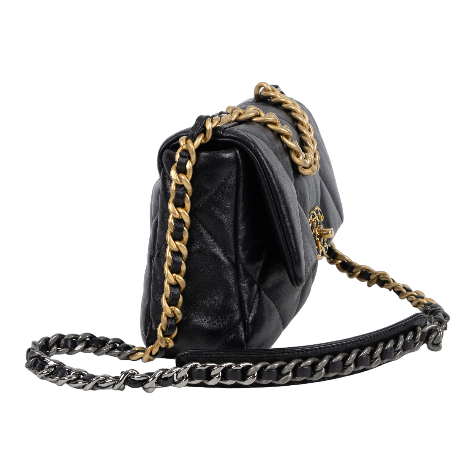 香奈兒 CHANEL 19 口蓋包 菱格紋 金銀鍊帶 手提 肩背包 AS1160 晶片款 黑羊19包 26CM 無附屬品