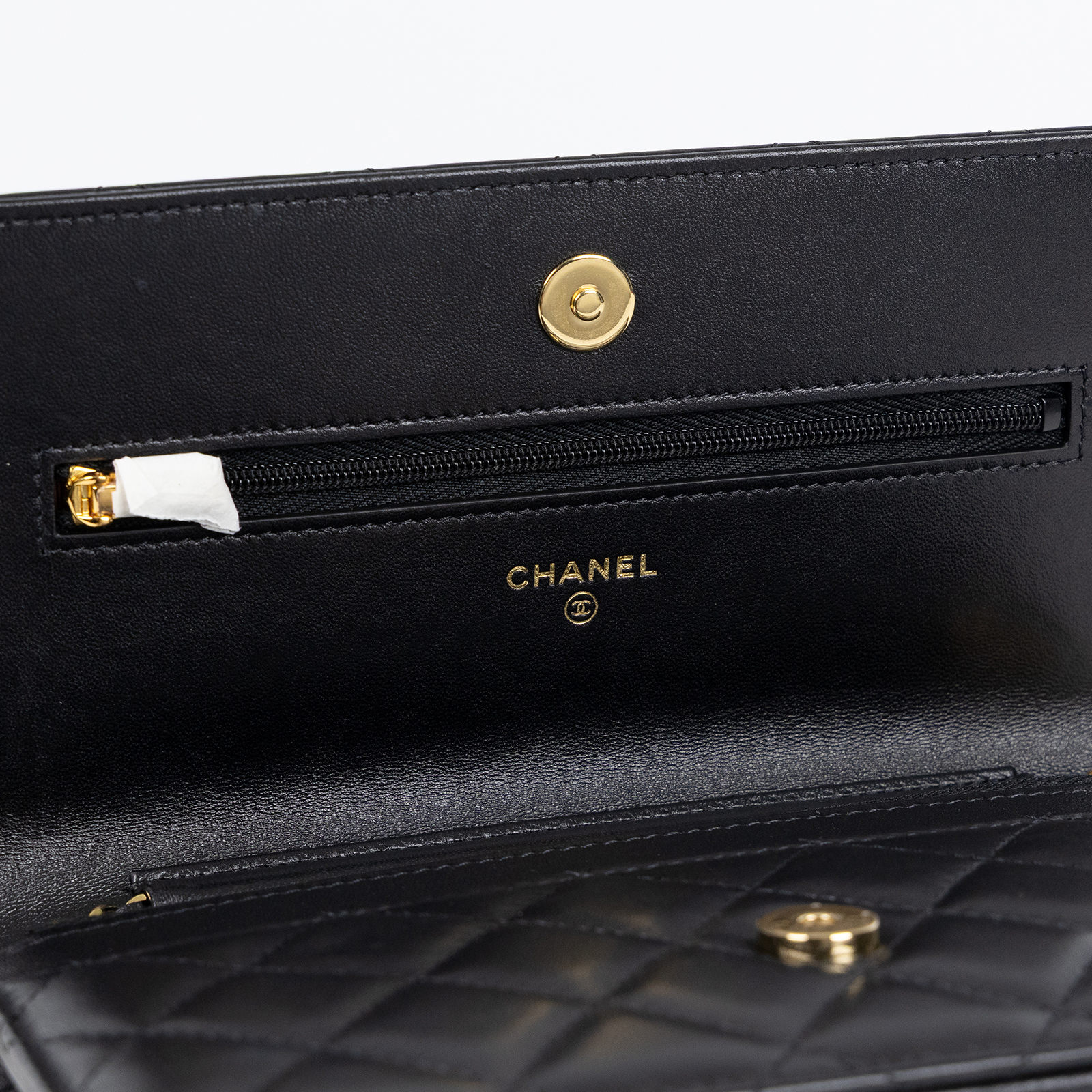 香奈兒 CHANEL 經典鏈子皮夾 菱格紋 CC LOGO AP0250 晶片款 黑金羊WOC 防塵袋