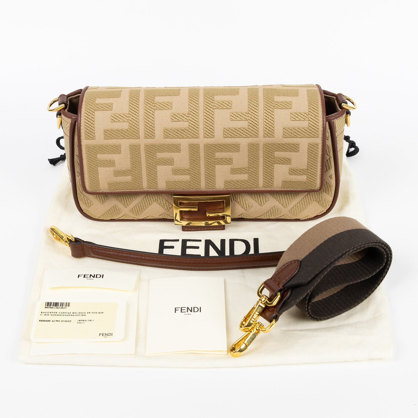芬迪 FENDI Baguette 手提包 肩背包 斜背包 法棍包 8BR600AC90 卡其帆布BAGUETTE 防塵袋/背帶2