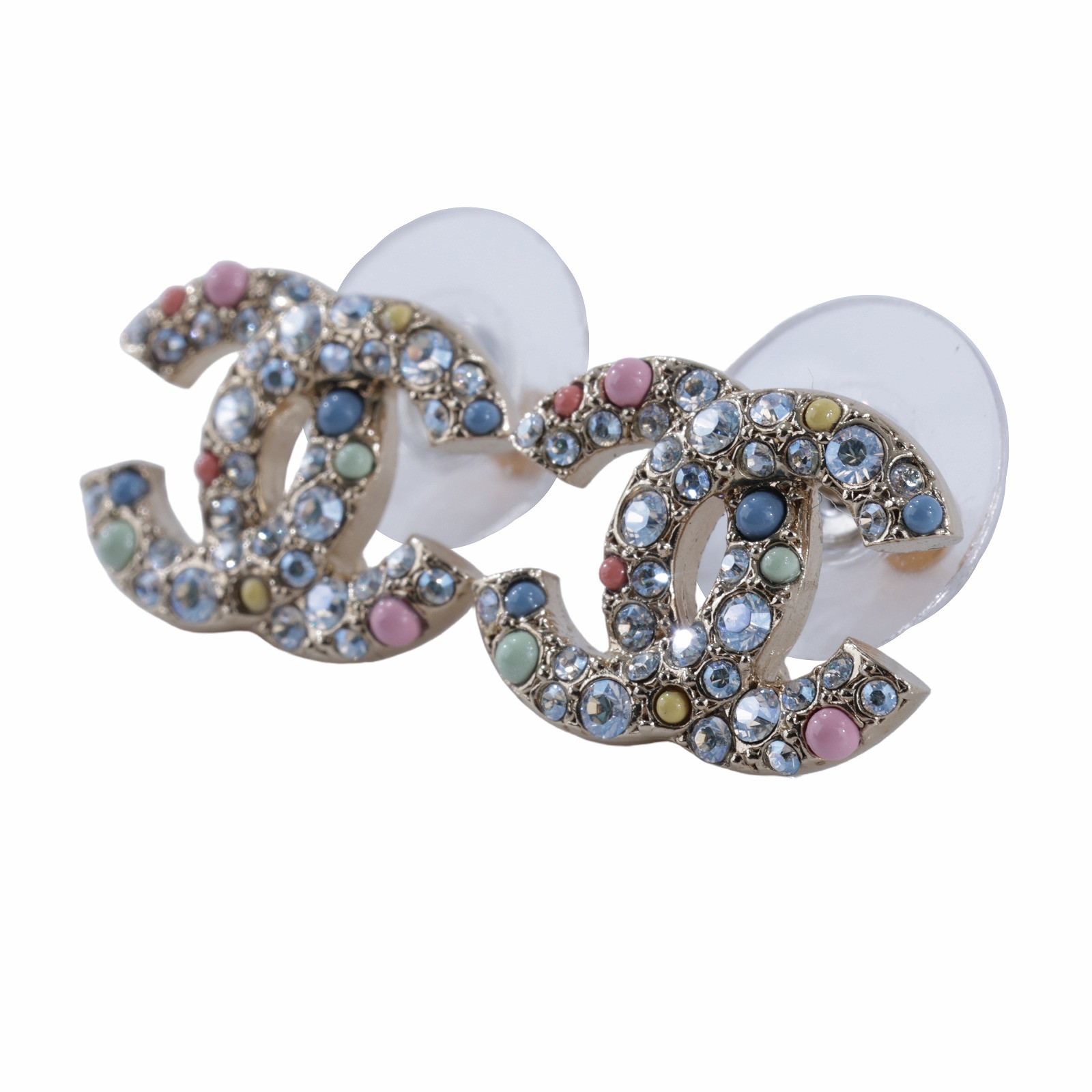 香奈兒 CHANEL CC LOGO 耳環 耳釘 C21 C 水鑽小彩珠雙C耳環 無附屬品