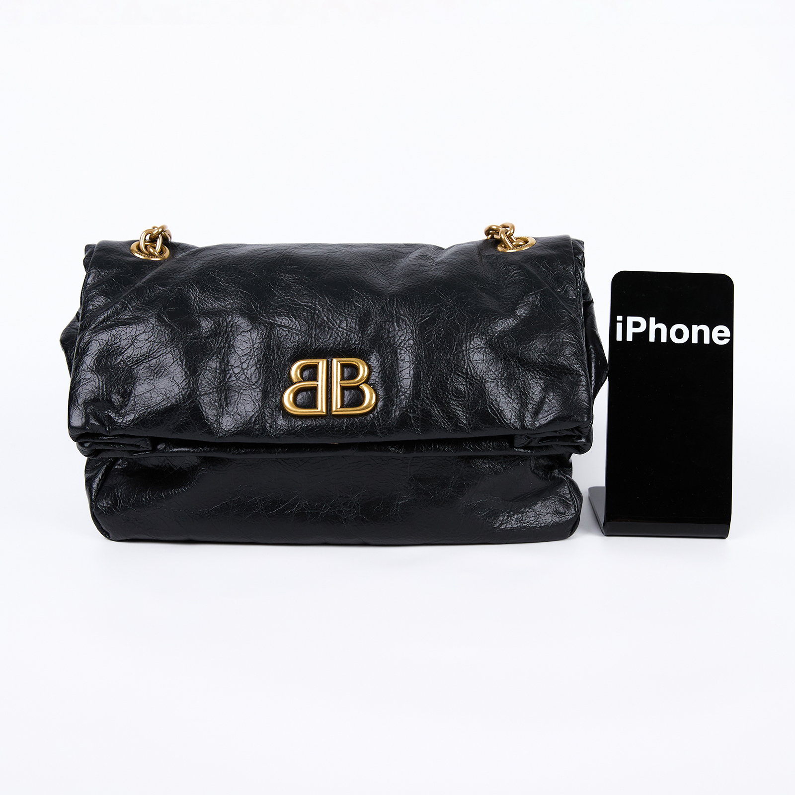 巴黎世家 BALENCIAGA Monaco 小型 摺疊 鍊帶包 7918472AA5C 黑金MONACO鍊包 防塵袋