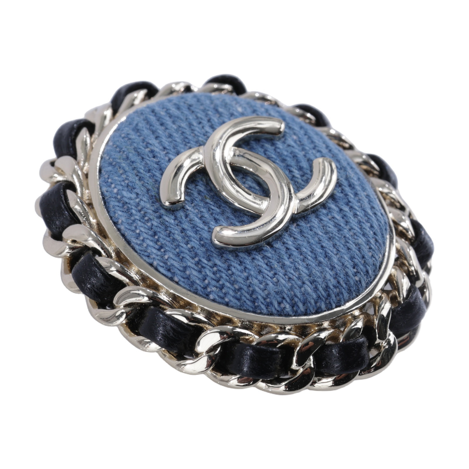 香奈兒 CHANEL CC LOGO 胸針 ABF172 B19748B25 P 單寧圓雙C皮穿鍊胸針 無附屬品