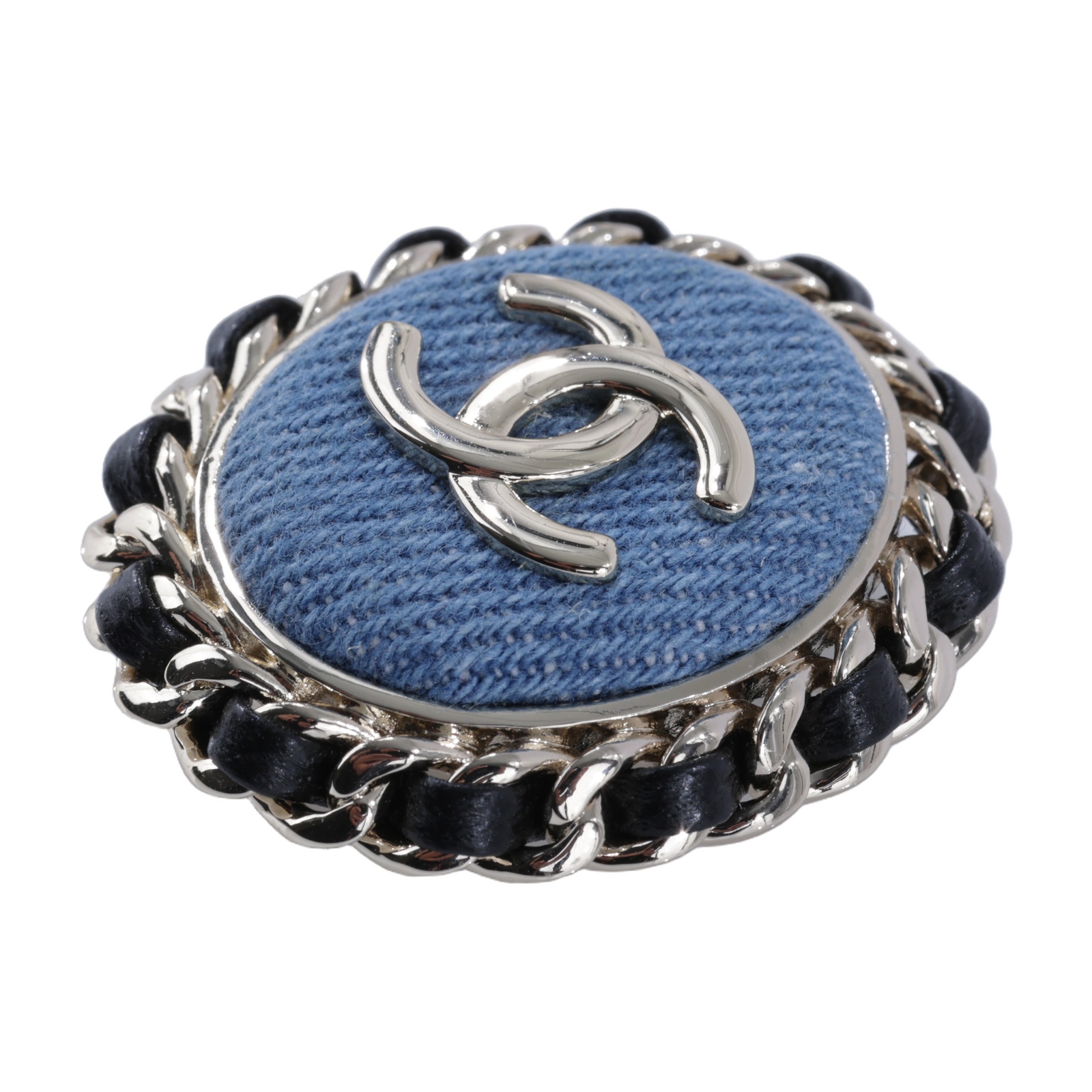 香奈兒 CHANEL CC LOGO 胸針 ABF172 B19748B25 P 單寧圓雙C皮穿鍊胸針 無附屬品