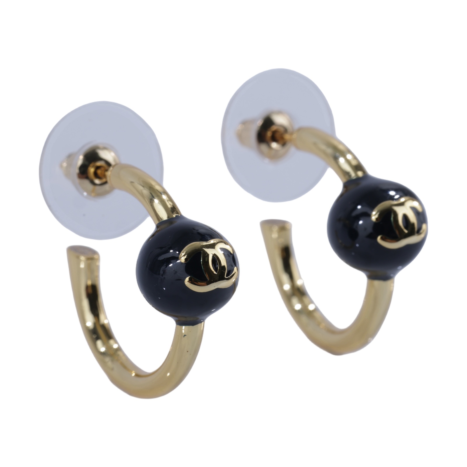 香奈兒 CHANEL CC LOGO 耳環 耳釘 ABH573 B24160B26 S 黑珠雙C半圓耳環 無附屬品