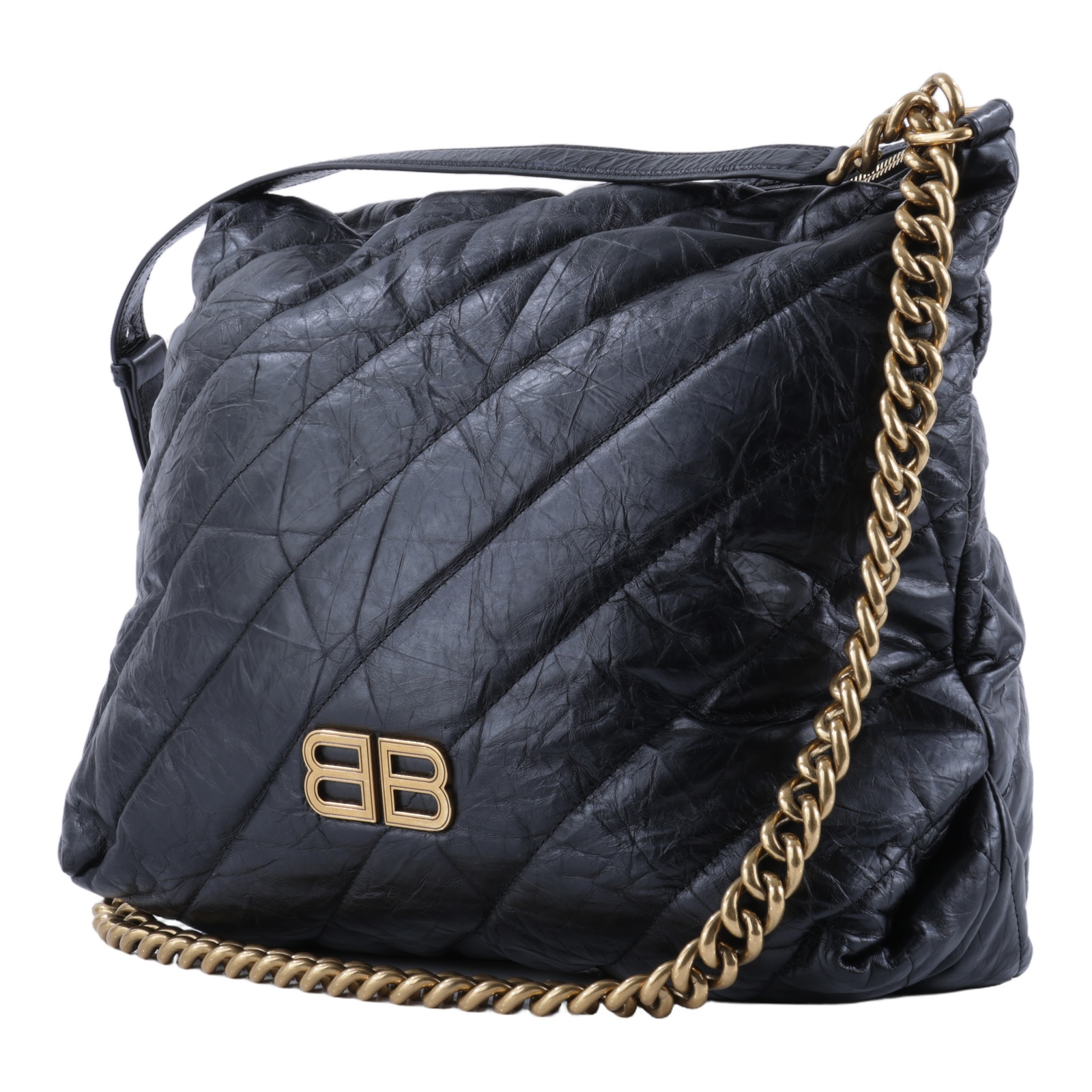 巴黎世家 BALENCIAGA Crush M 肩背包 手提包 金色五金 806487210J1 黑抓皺CRUSH ZIPPED HOBO MEDIUM 防塵袋