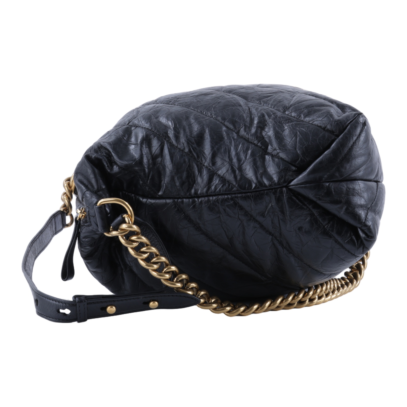 巴黎世家 BALENCIAGA Crush M 肩背包 手提包 金色五金 806487210J1 黑抓皺CRUSH ZIPPED HOBO MEDIUM 防塵袋