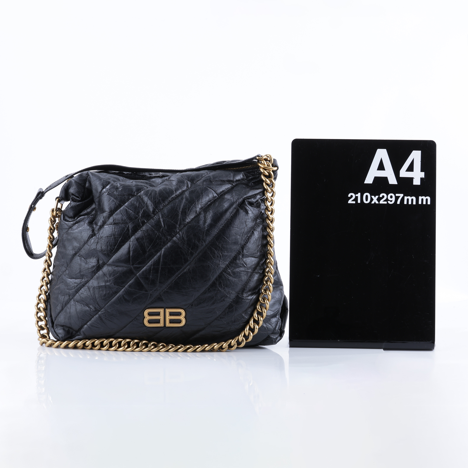 巴黎世家 BALENCIAGA Crush M 肩背包 手提包 金色五金 806487210J1 黑抓皺CRUSH ZIPPED HOBO MEDIUM 防塵袋