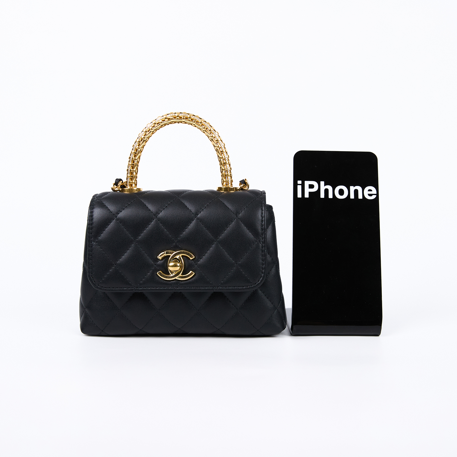 香奈兒 CHANEL COCO Handle 手提包 斜背包 口蓋包 AP4244 晶片款 黑水鑽HANDLE鍊包 原廠盒子/防塵袋