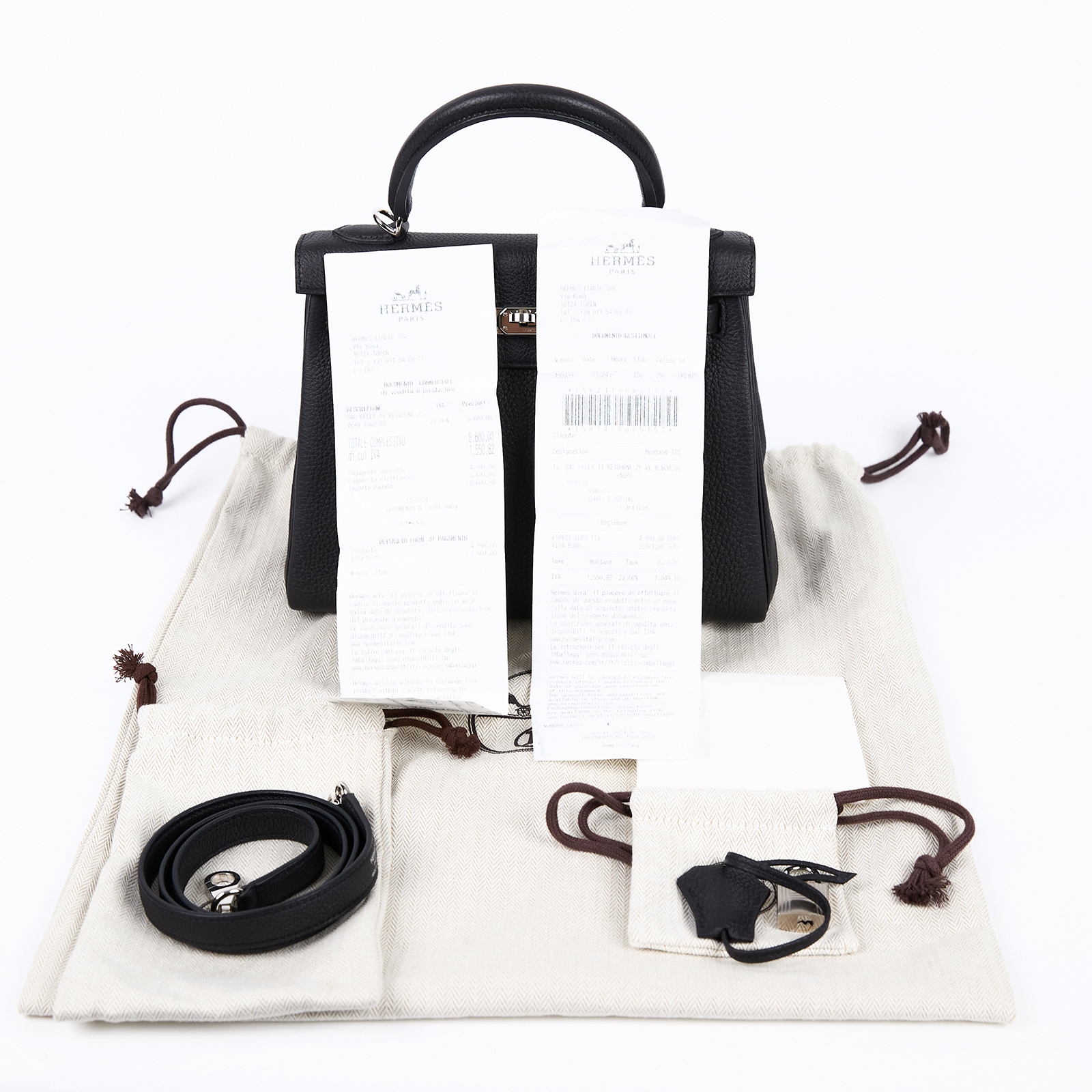 愛馬仕 Hermes Kelly II Retourne 25 銀色五金 黑色 H044624CK89 /W CT 674 PW  防塵袋/國外購買證明/鎖組/背帶