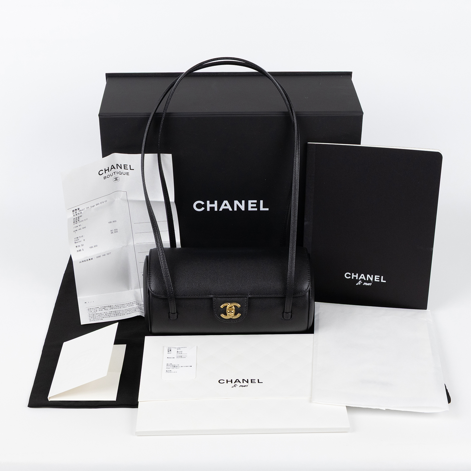 香奈兒 CHANEL preppy coco 小型 CF 口蓋包 晚宴包 肩背包 AS6143 B23483 晶片款 黑金荔枝PREPPY COCO圓筒包 小號 原廠盒子/防塵袋/購買證明