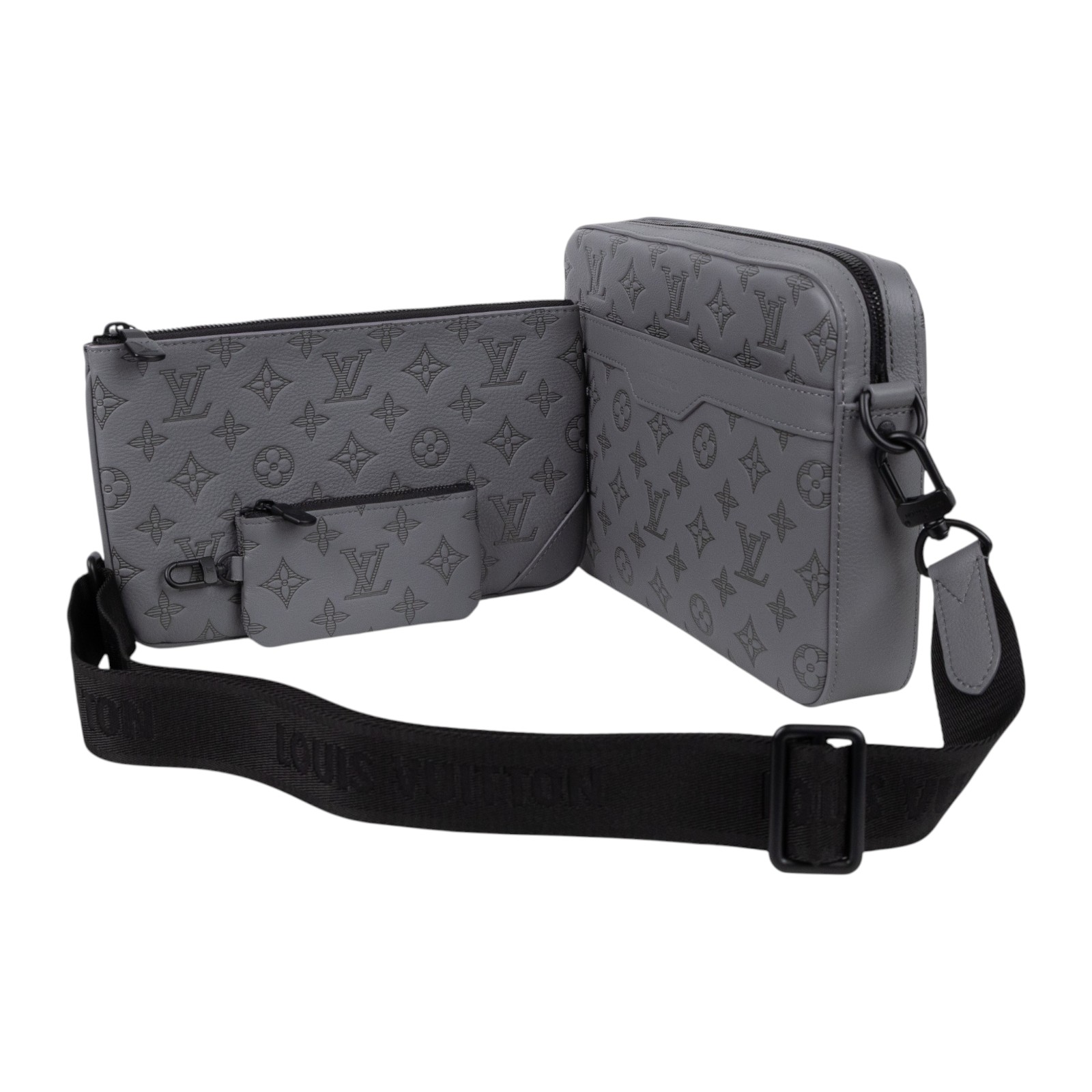 路易威登 LOUIS VUITTON Trio 郵差包 肩背包 斜背包 M46603 晶片款 灰原花壓紋 Trio 郵差包 原廠盒子/防塵袋/背帶/內袋2