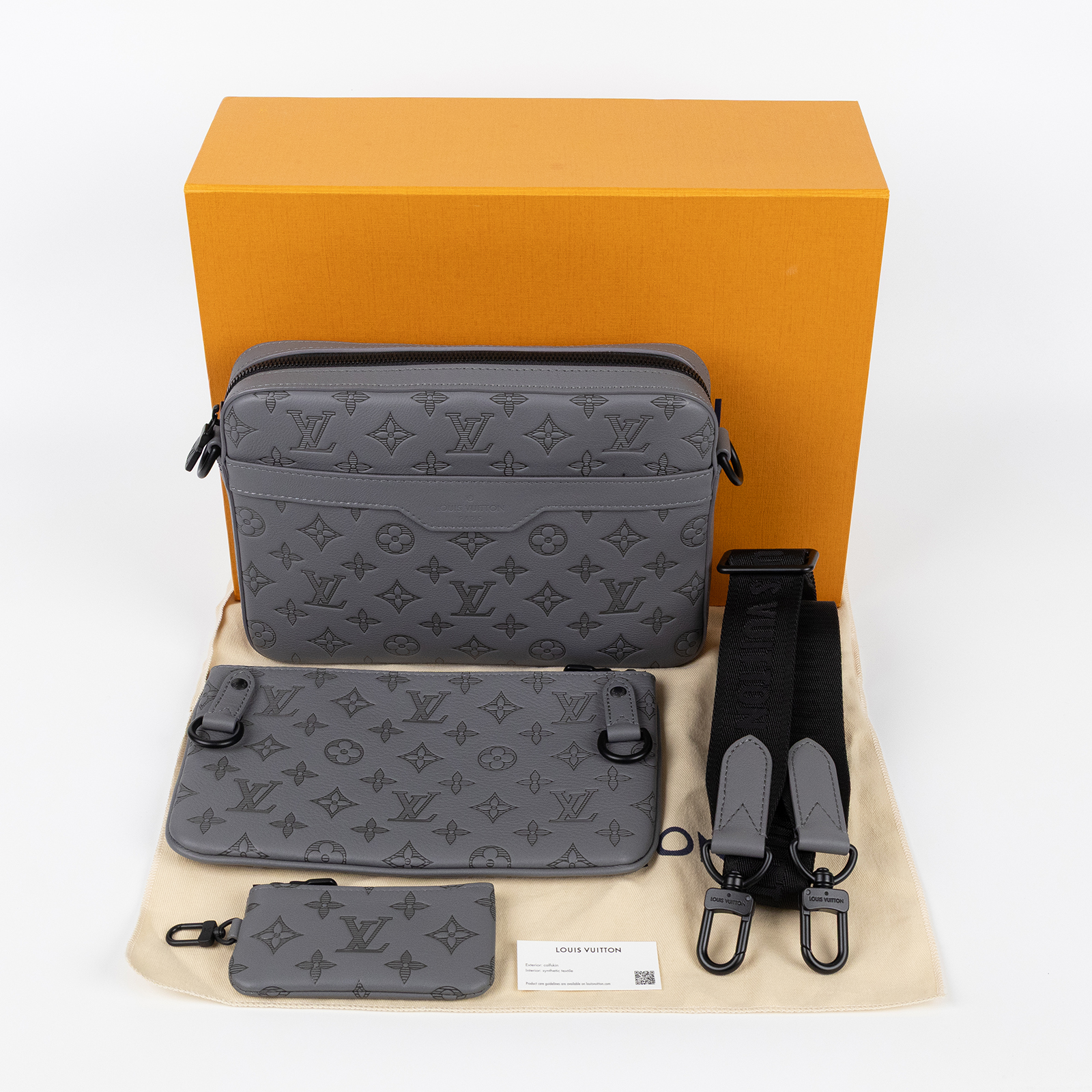 路易威登 LOUIS VUITTON Trio 郵差包 肩背包 斜背包 M46603 晶片款 灰原花壓紋 Trio 郵差包 原廠盒子/防塵袋/背帶/內袋2