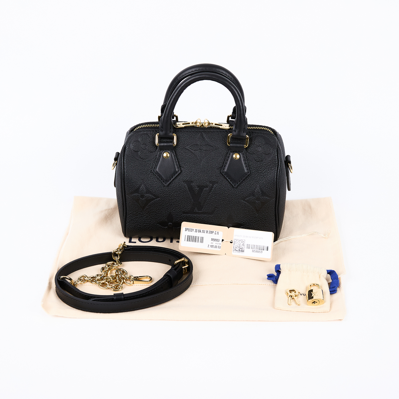 路易威登 LOUIS VUITTON Speedy Bandoulière  20 Noir 手提 斜背 波士頓包 M58953 晶片款  防塵袋/鎖組/背帶