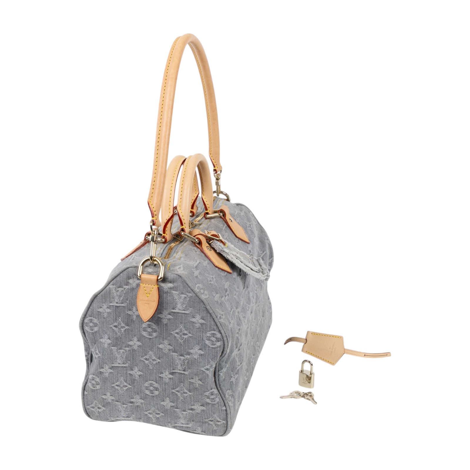 路易威登 LOUIS VUITTON Speedy Soft 30 手提包 波士頓包 牛仔 M13344 晶片款  防塵袋/背帶/吊牌/鎖組
