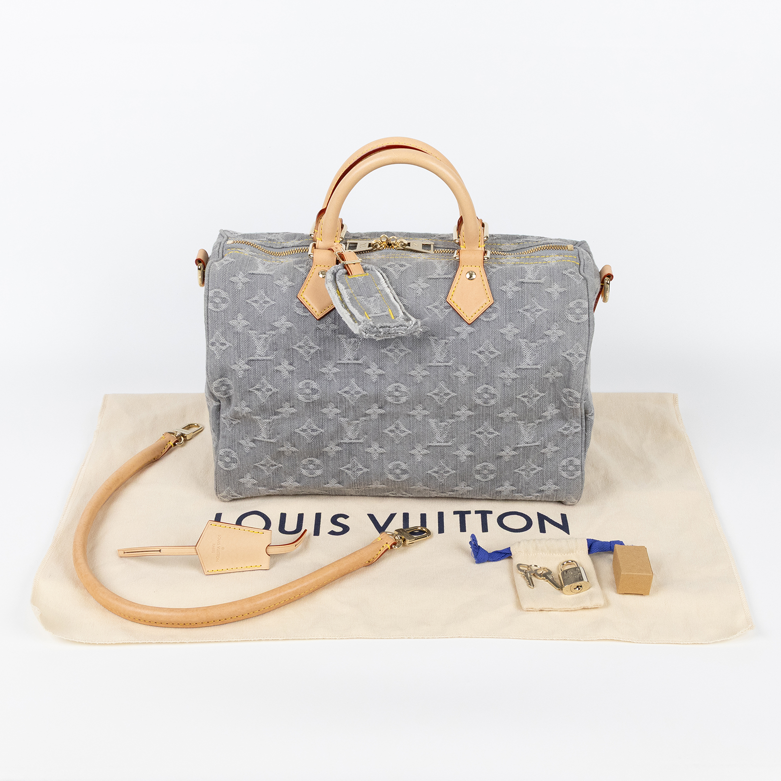 路易威登 LOUIS VUITTON Speedy Soft 30 手提包 波士頓包 牛仔 M13344 晶片款  防塵袋/背帶/吊牌/鎖組