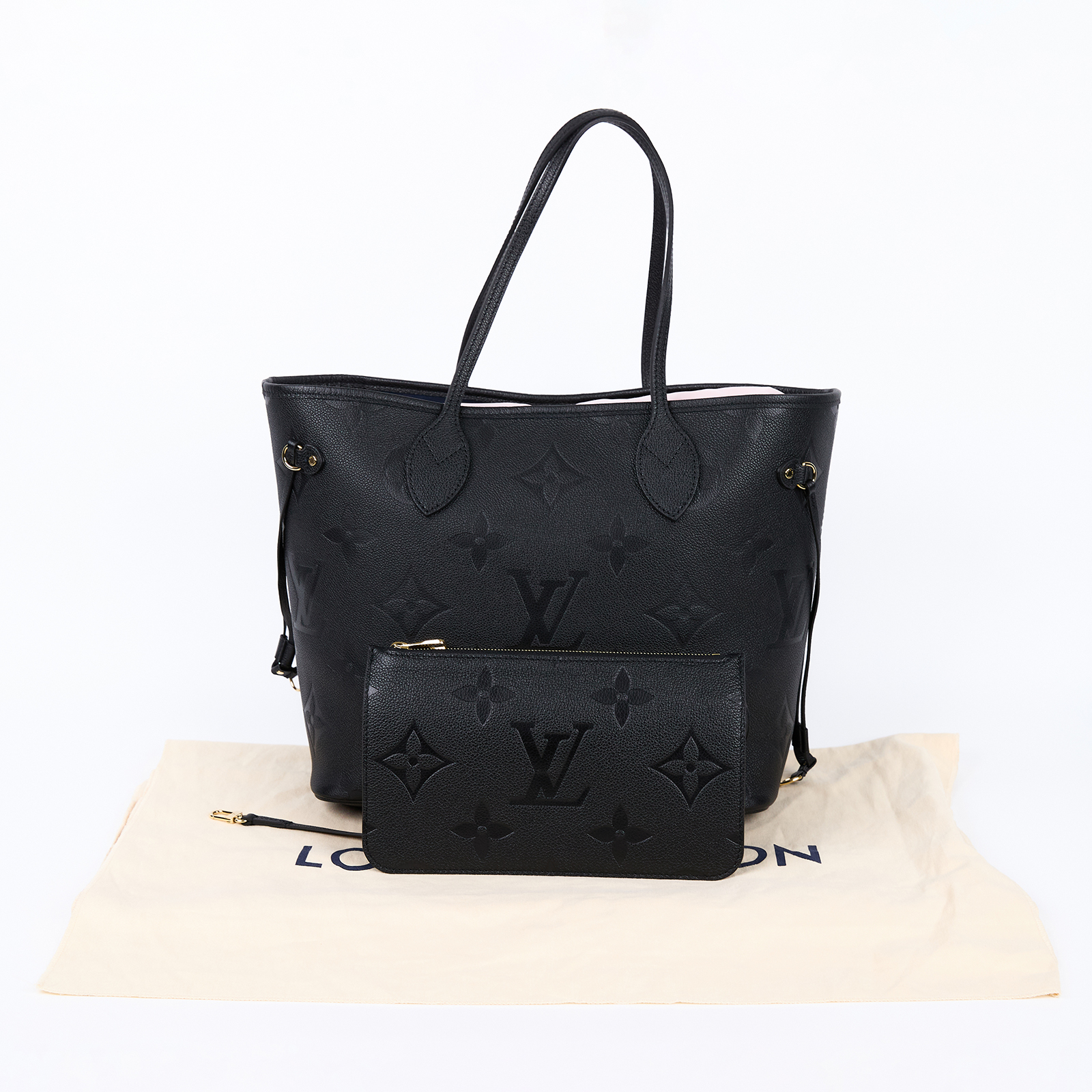 路易威登 LOUIS VUITTON Neverfull MM 手提 托特包 壓花牛皮 黑色 M45685 晶片款  防塵袋/內袋