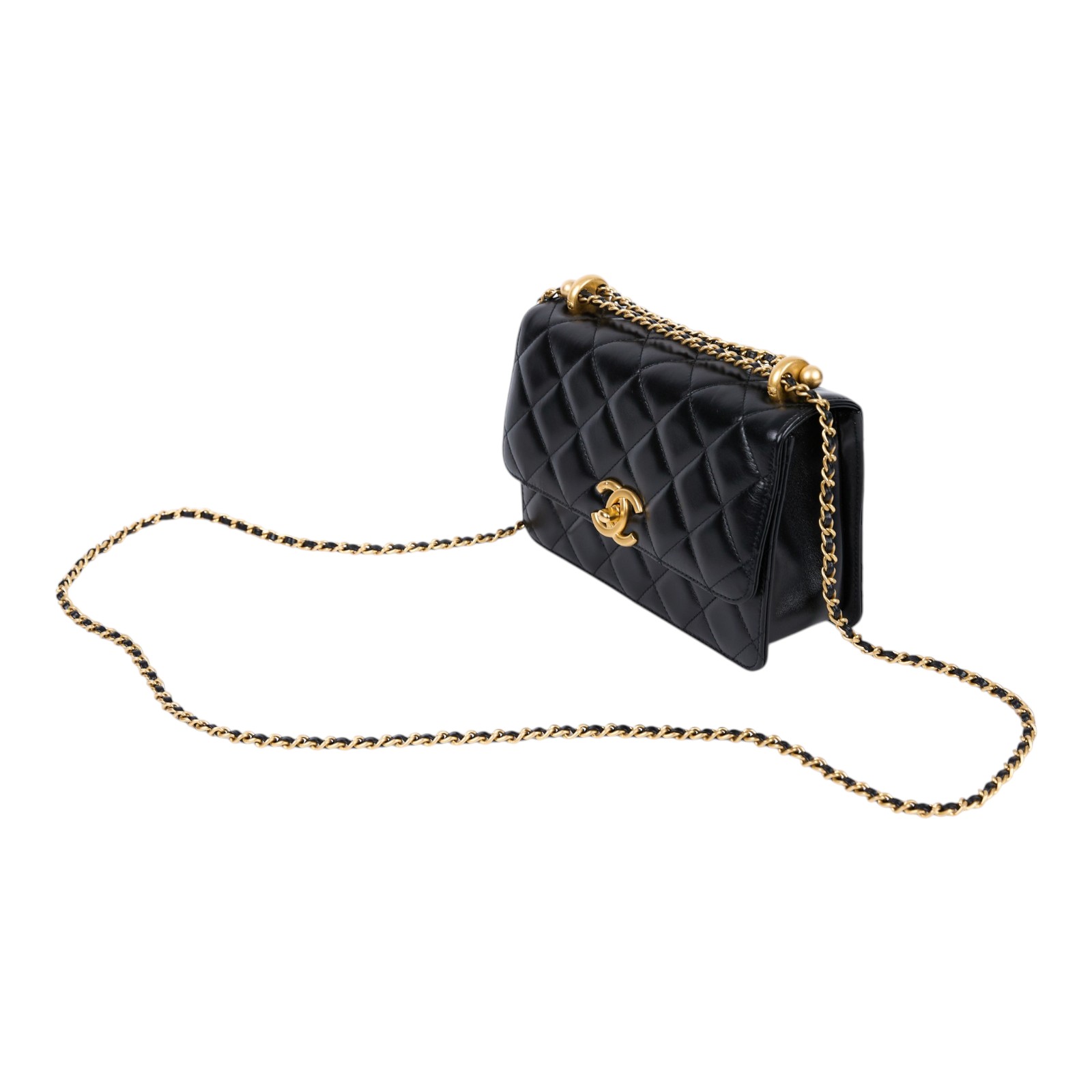 香奈兒 CHANEL 雙金珠 金球口蓋包 AS2649 晶片款 黑牛雙金球鍊包 防塵袋