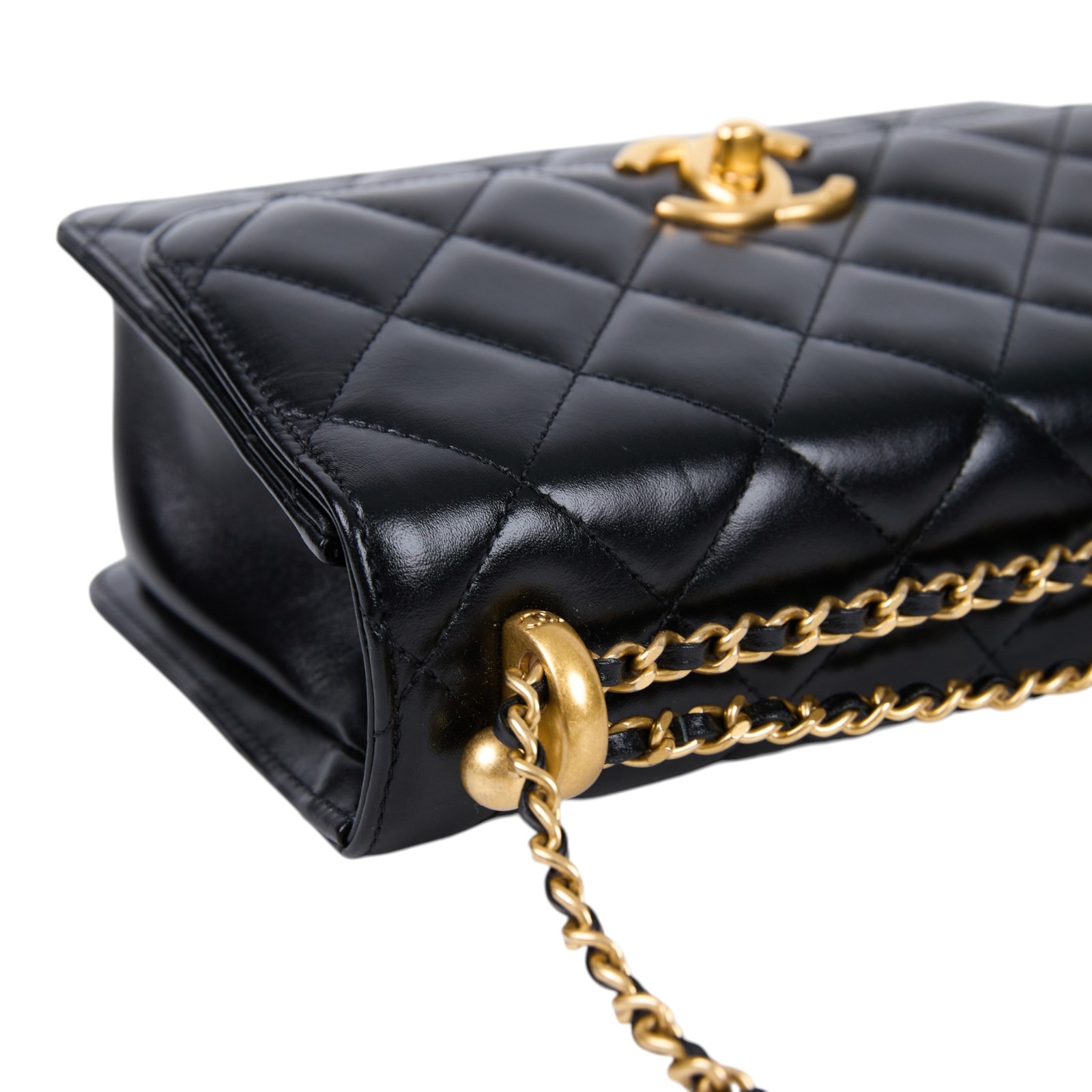 香奈兒 CHANEL 雙金珠 金球口蓋包 AS2649 晶片款 黑牛雙金球鍊包 防塵袋